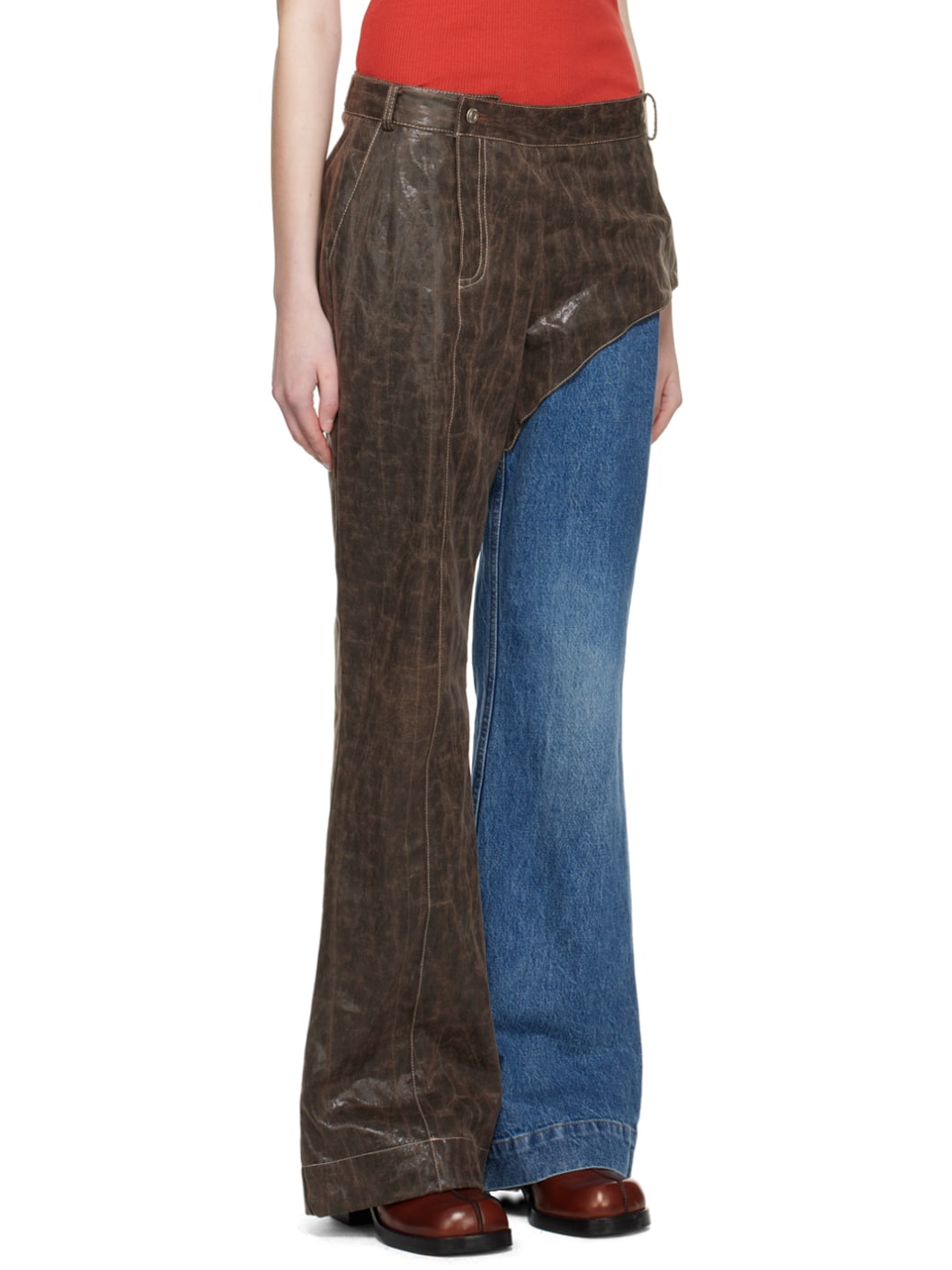 Brown & Blue Lance Faux-Leather Trousers - 2