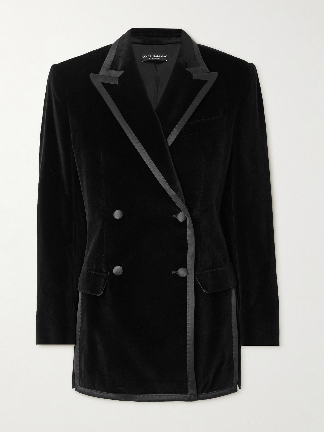 Double-breasted Silk Satin-trimmed Cotton-blend Velvet Blazer - 1