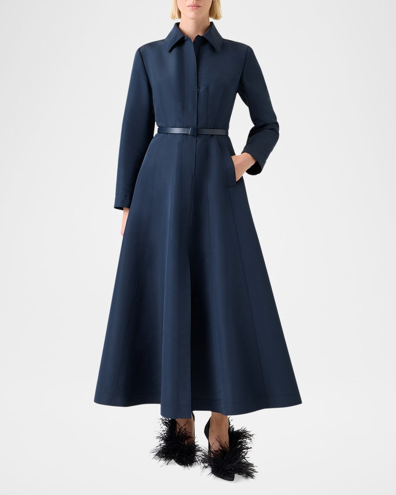 AKRIS Ottoman Silk Belted A-Line Midi Shirtdress outlook