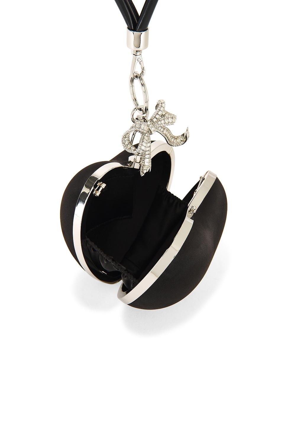 Black Satin Top Handle Heart Clutch - 5