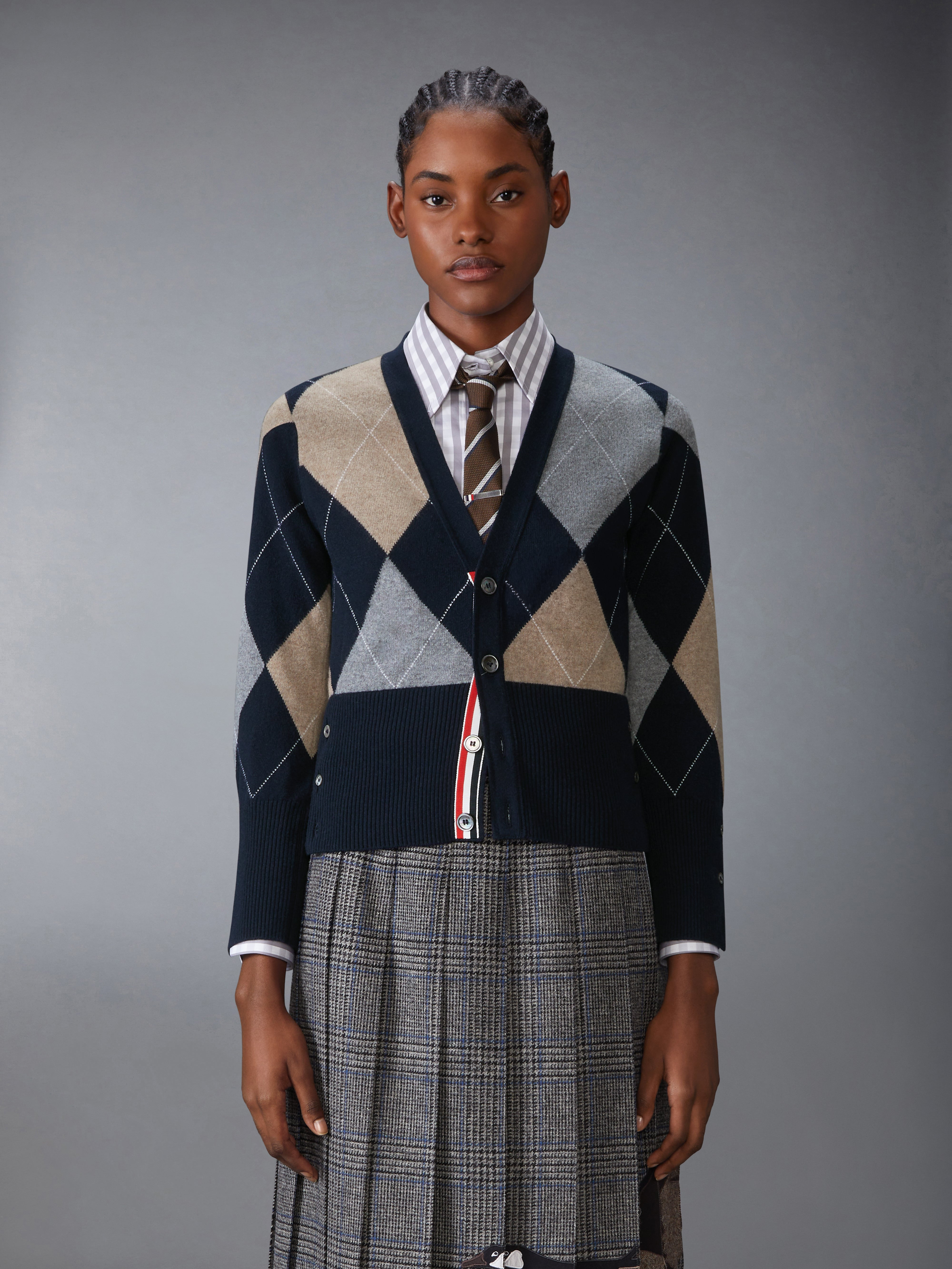ARGYLE INTARSIA CASHMERE V NECK CARDIGAN - 2