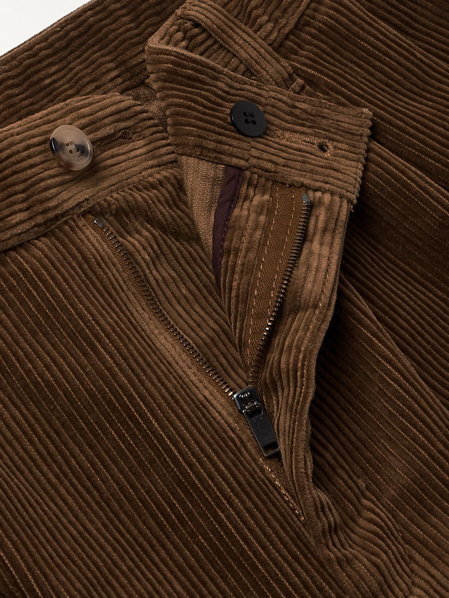 Straight-Leg Pleated Cotton-Corduroy Trousers Brown - 5