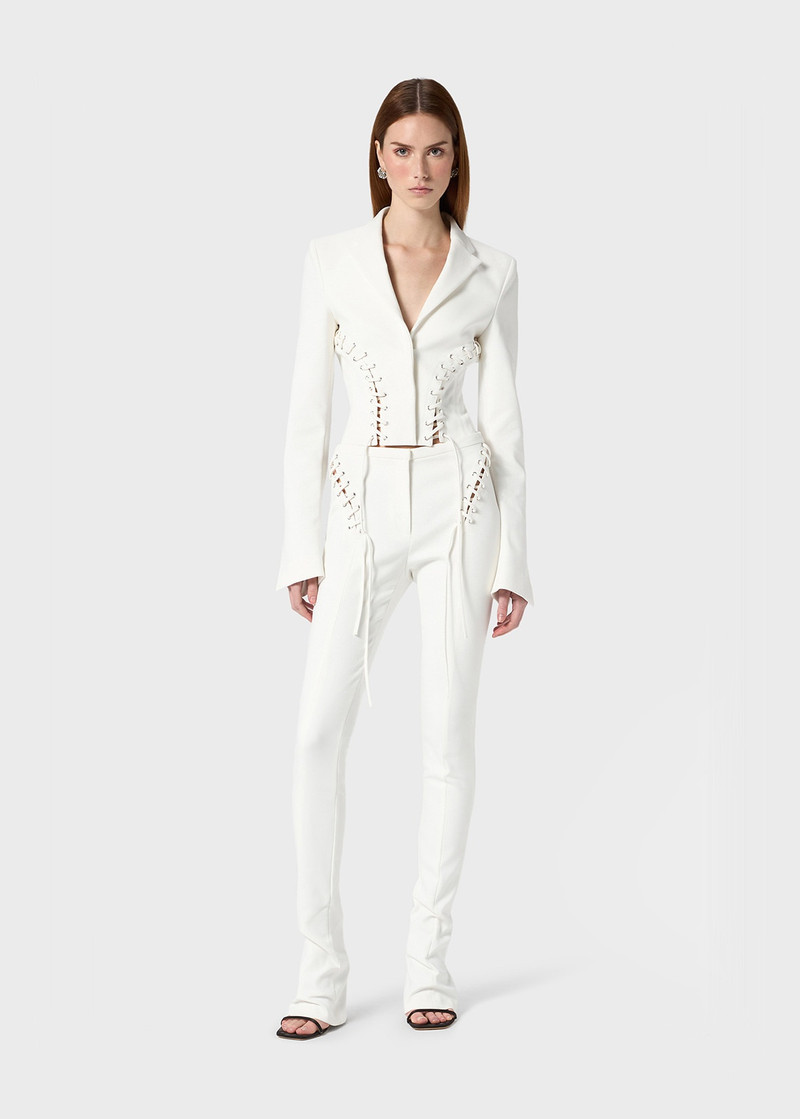 Blumarine STRETCH COTTON PANTS WITH EYELETS AND STRAPS outlook