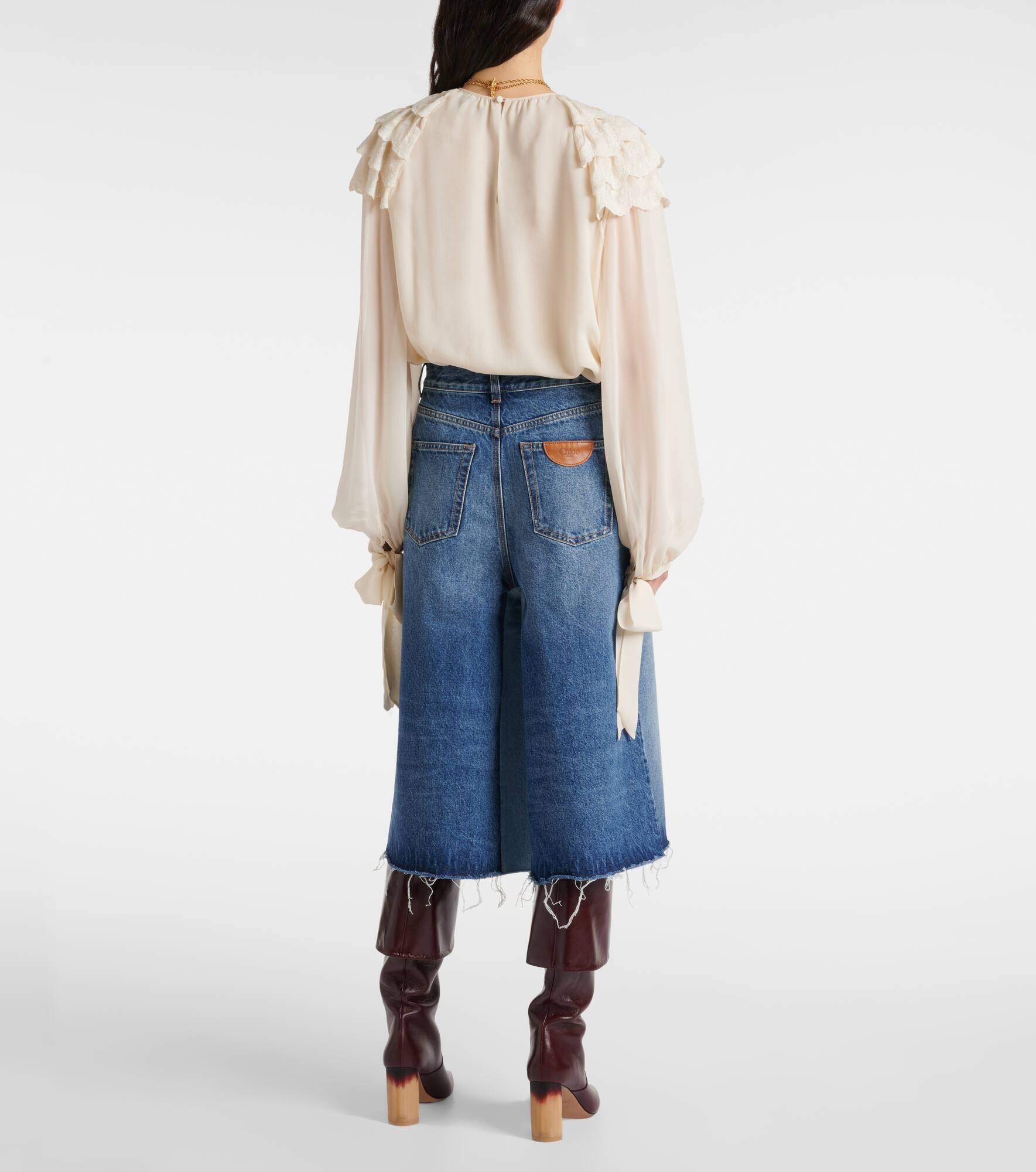 Patchwork high-rise denim culottes - 3