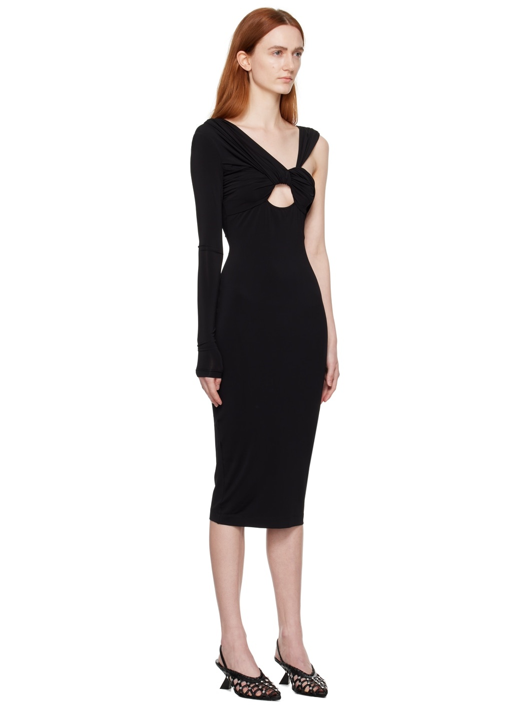 Black Single-Shoulder Midi Dress - 2