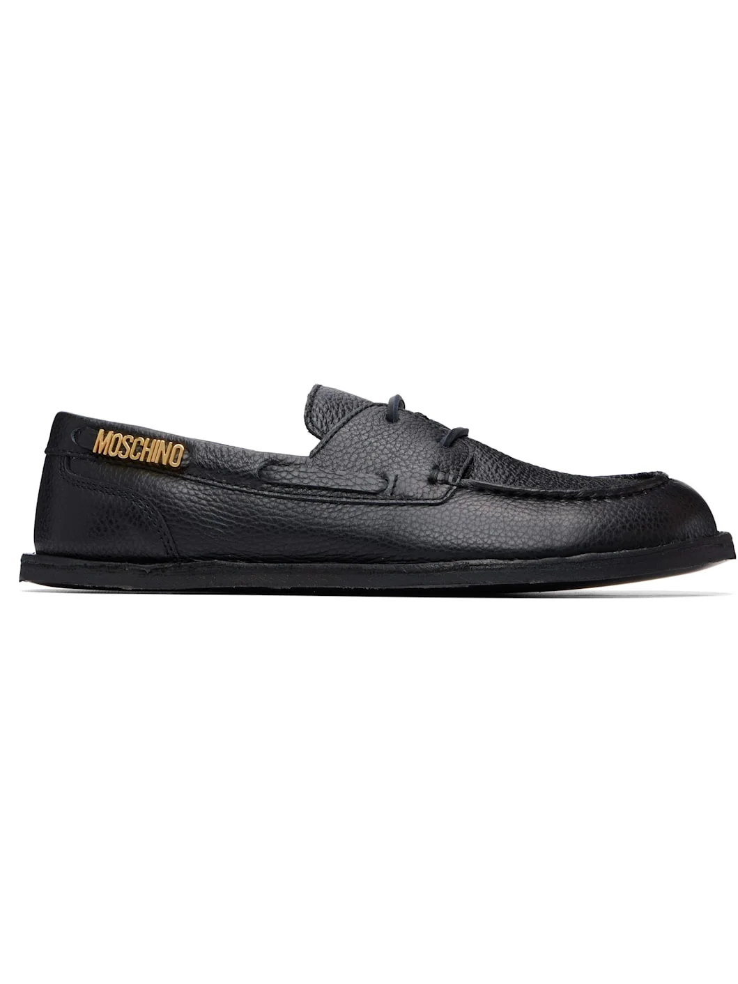 Black Leather Boat Shoes - 1