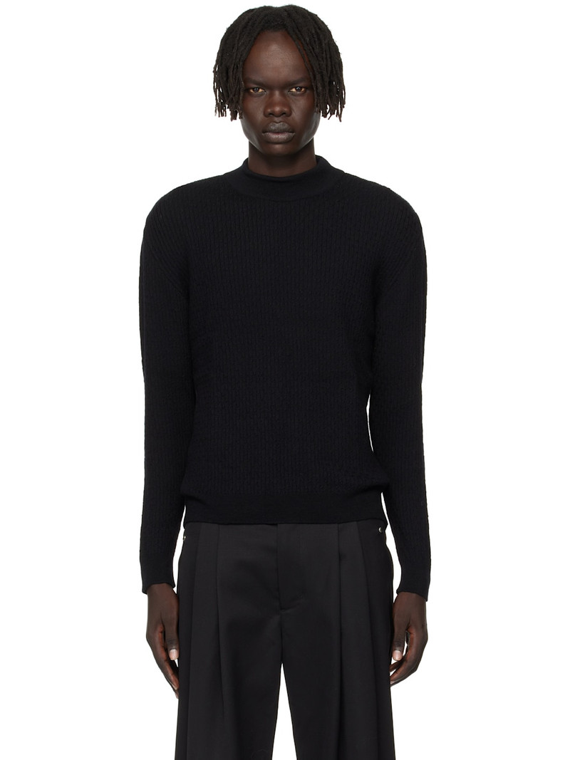 Black Mock Neck Cable-Knit Sweater 1