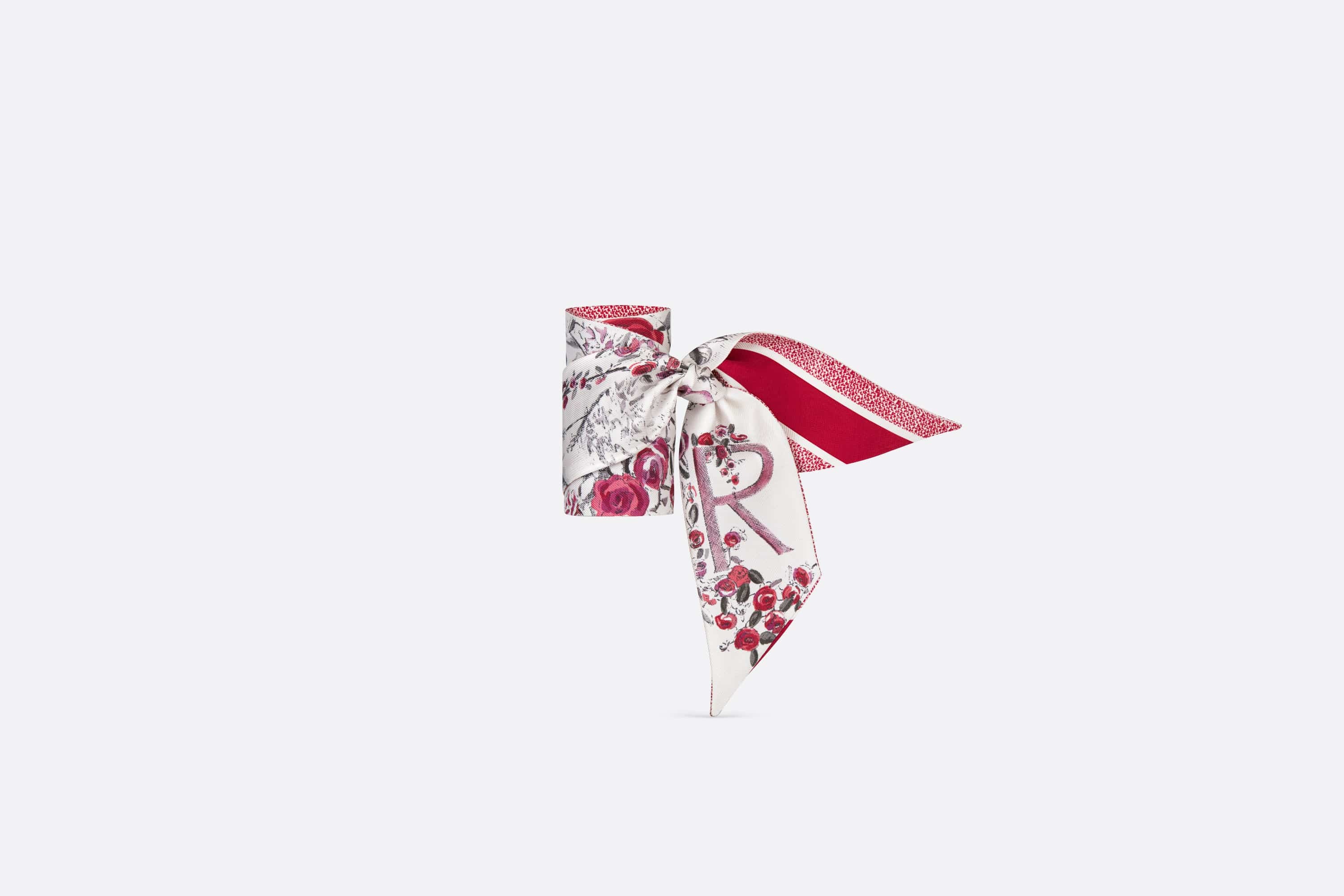 D-Floral Mitzah Scarf Ivory and Red Silk Twill