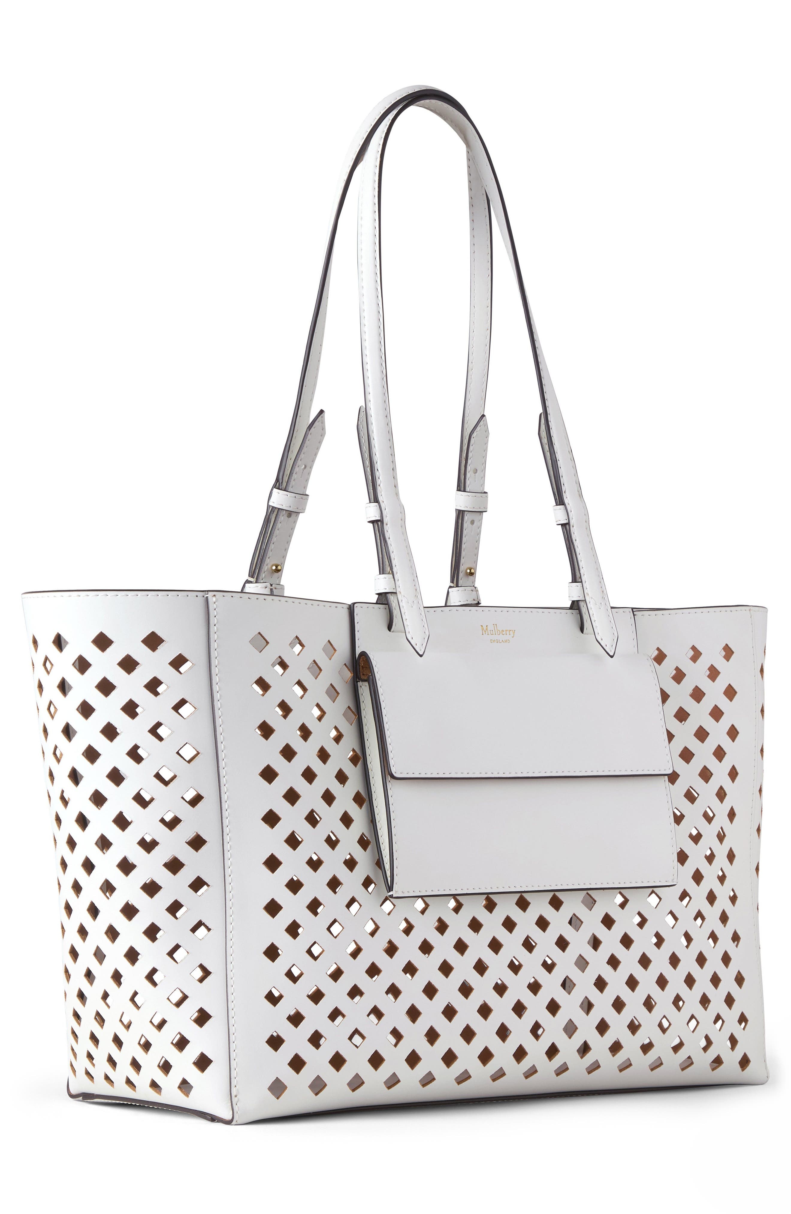 Mulberry Diamond Perforated Leather Tote in White at Nordstrom - 5