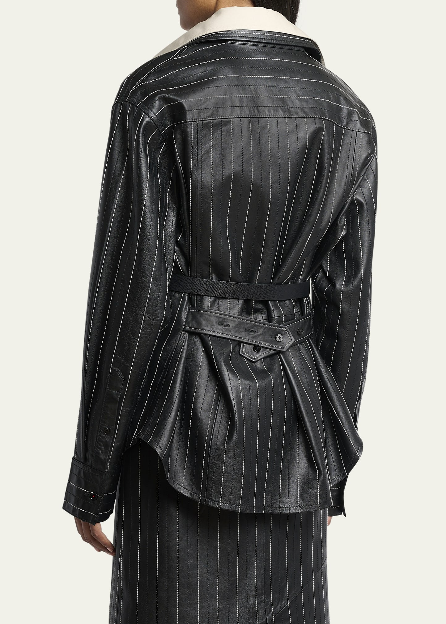 Pinstripe Leather Tab Detail Shirt - 3