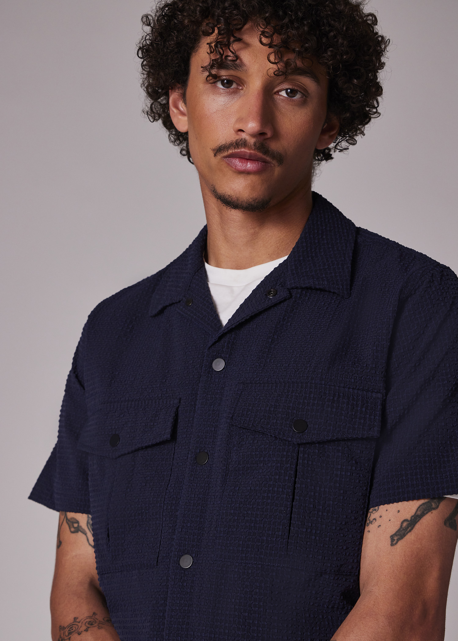 Navy Seersucker Short-Sleeve Shirt - 5
