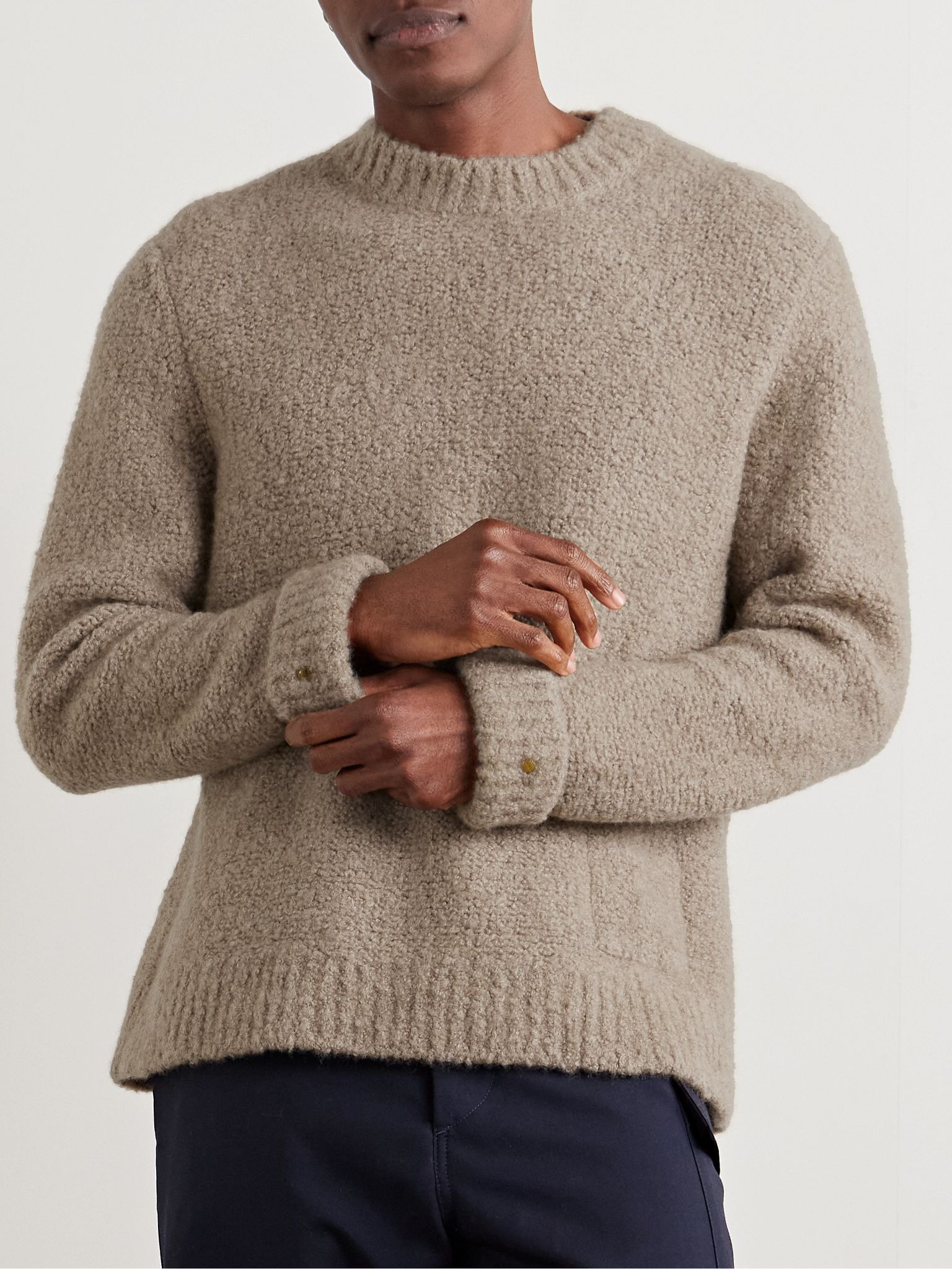 Cloud Embellished Cashmere-Blend Bouclé Sweater Neutral - 3