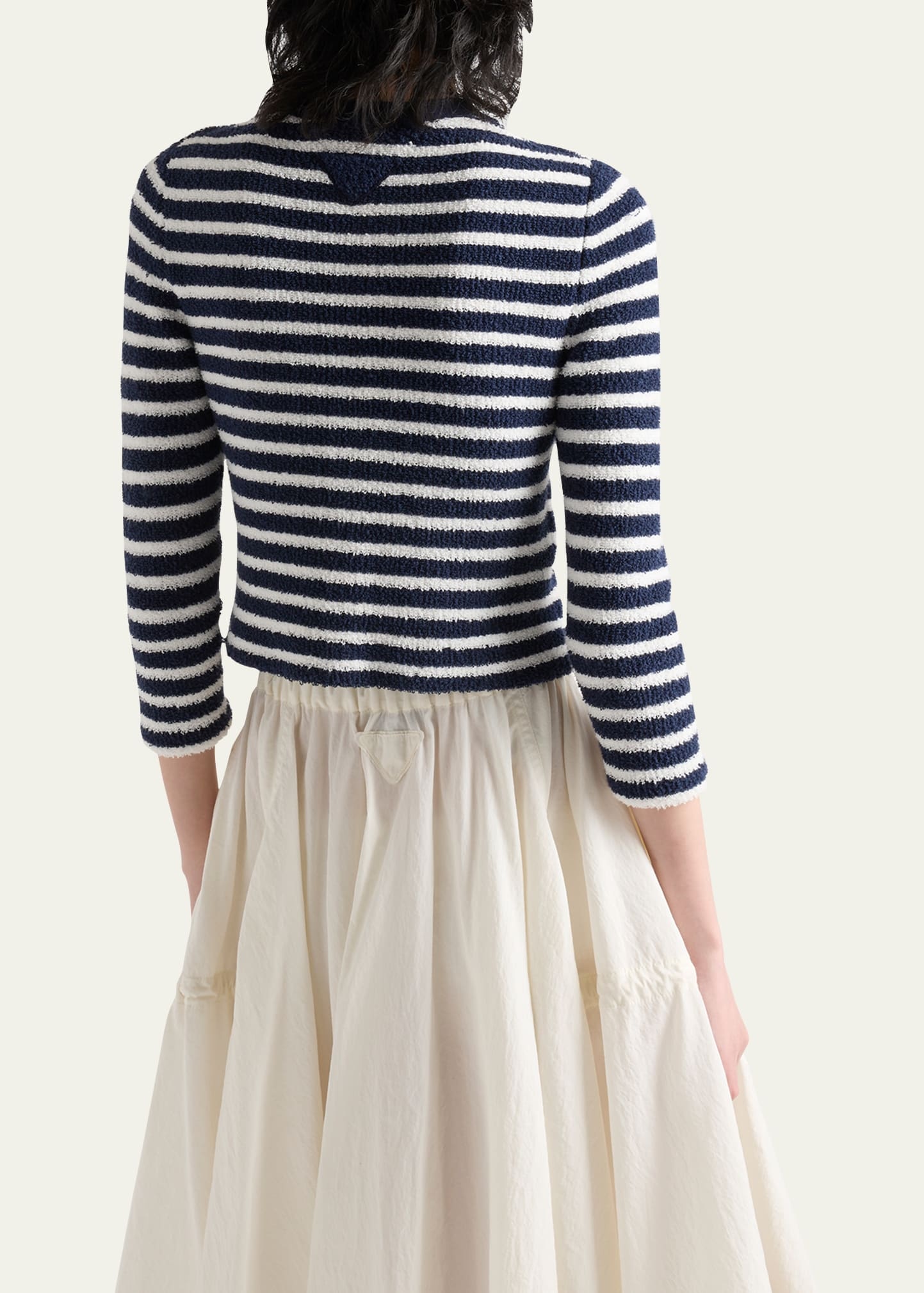 Striped Three-Quarter Sleeve Knit Cardigan - 3