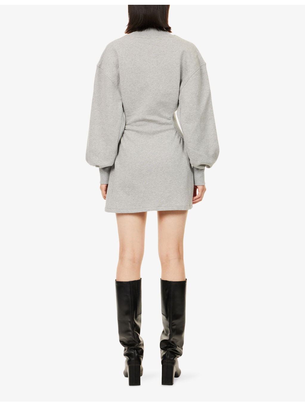 Logo-Plaque V-Neck Cotton-Jersey Mini Sweatshirt Dress - 4