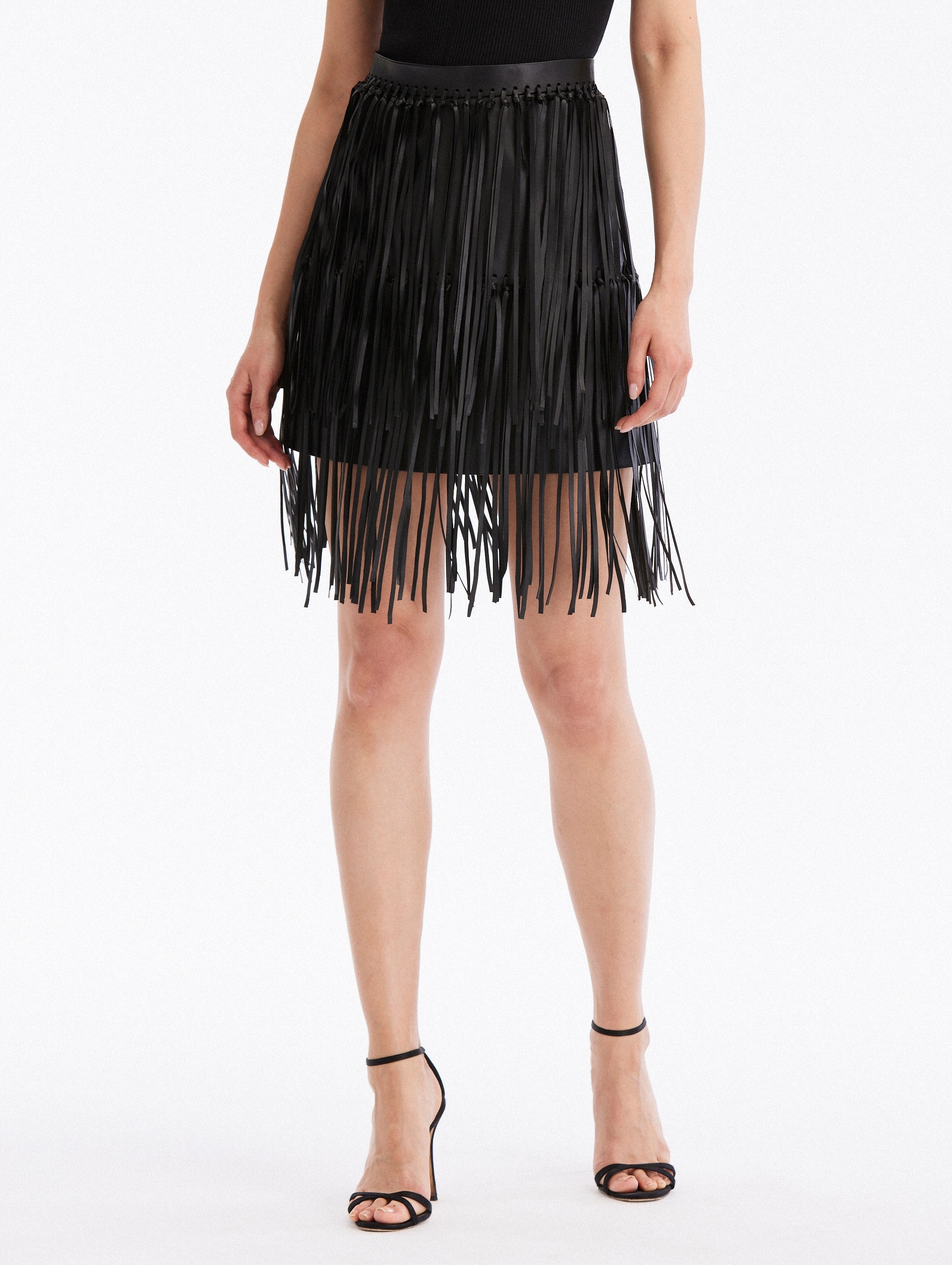 FRINGE DETAIL LEATHER SKIRT - 3