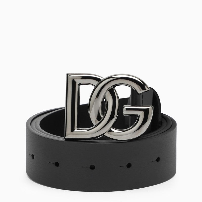 Dolce&Gabbana Black Belt With Rutenium Dg Plaque Men - 1