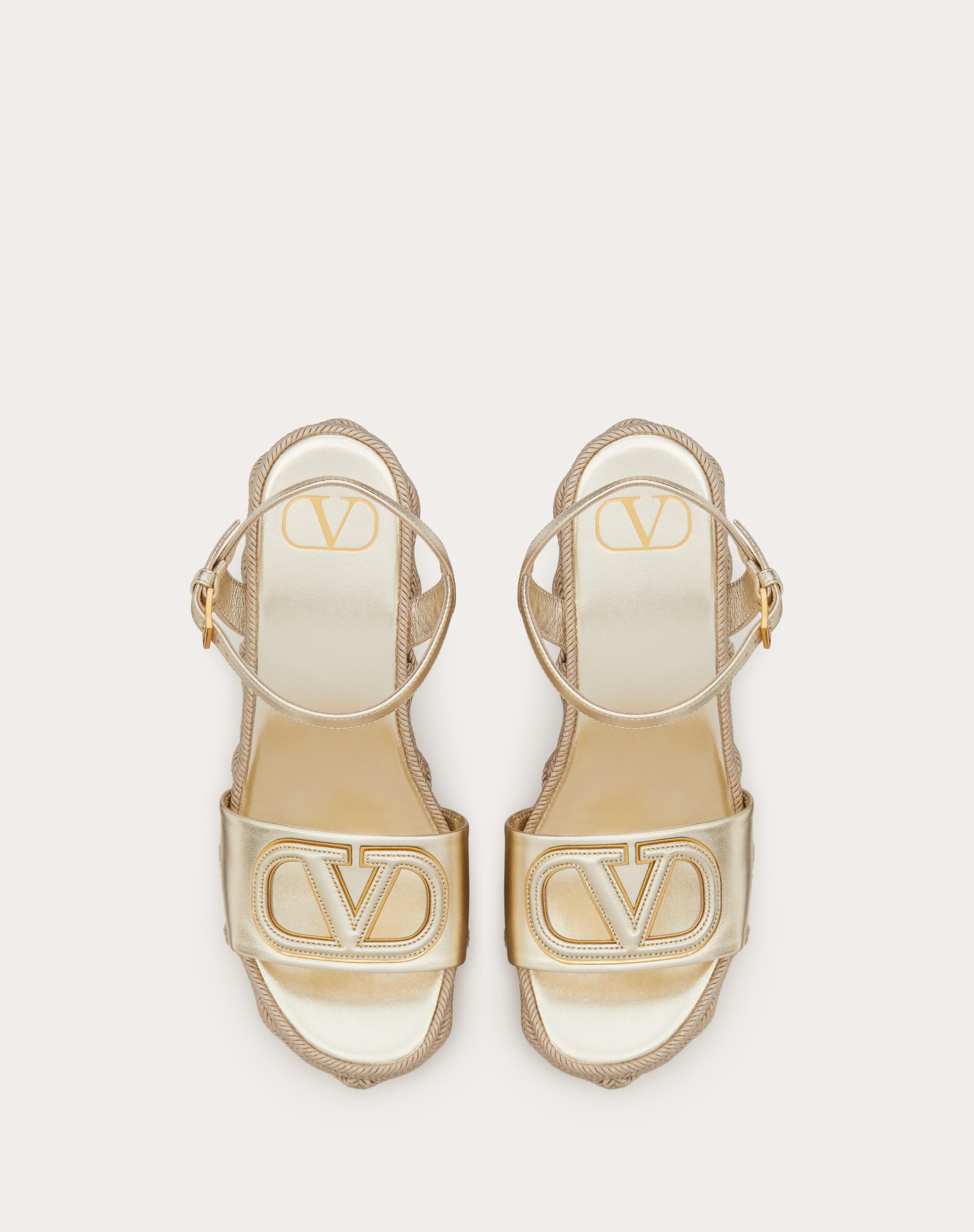 VLOGO CUT-OUT WEDGE SANDAL IN LAMINATED NAPPA LEATHER 110MM - 4