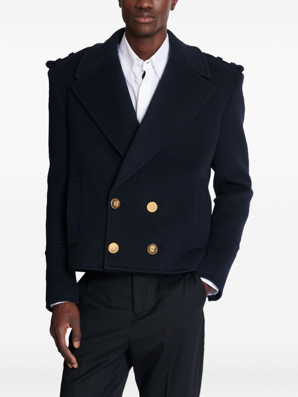 cropped reefer jacket - 7