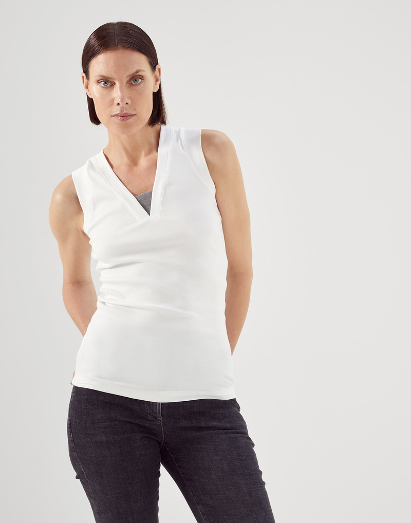 Stretch cotton ribbed jersey top with precious insert - 1