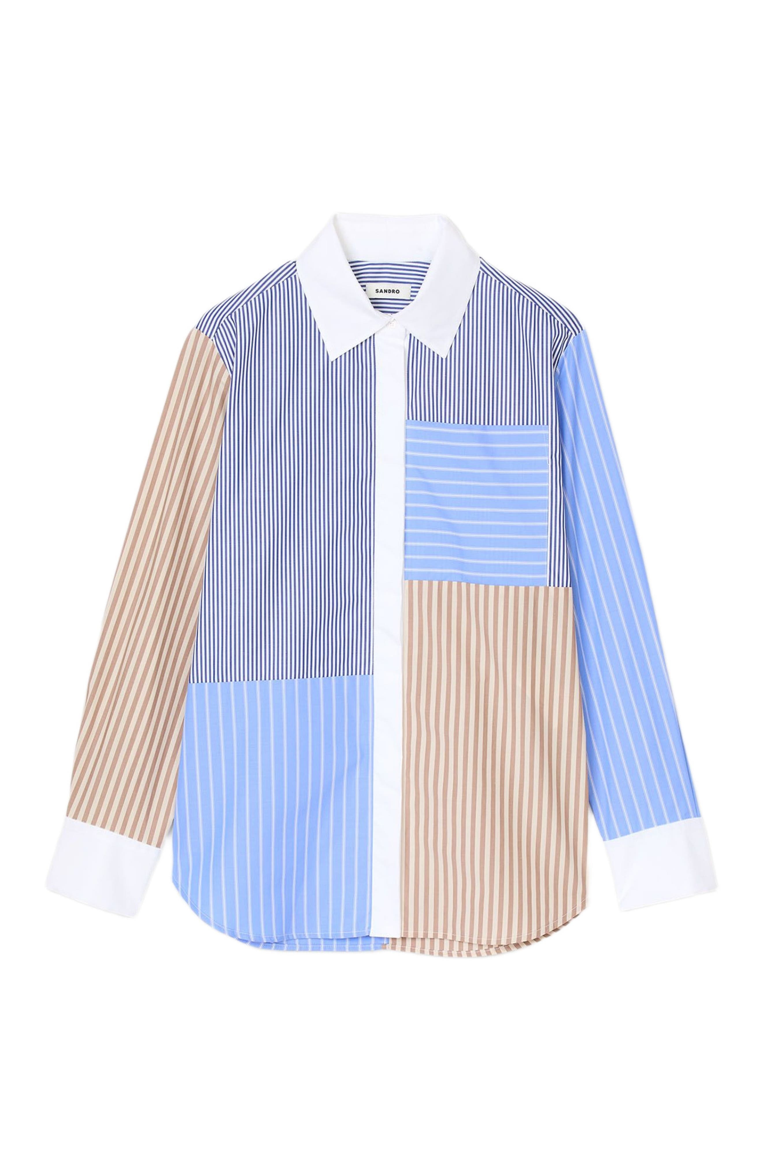 SANDRO Striped mix shirt in Sand /Camel at Nordstrom - 5