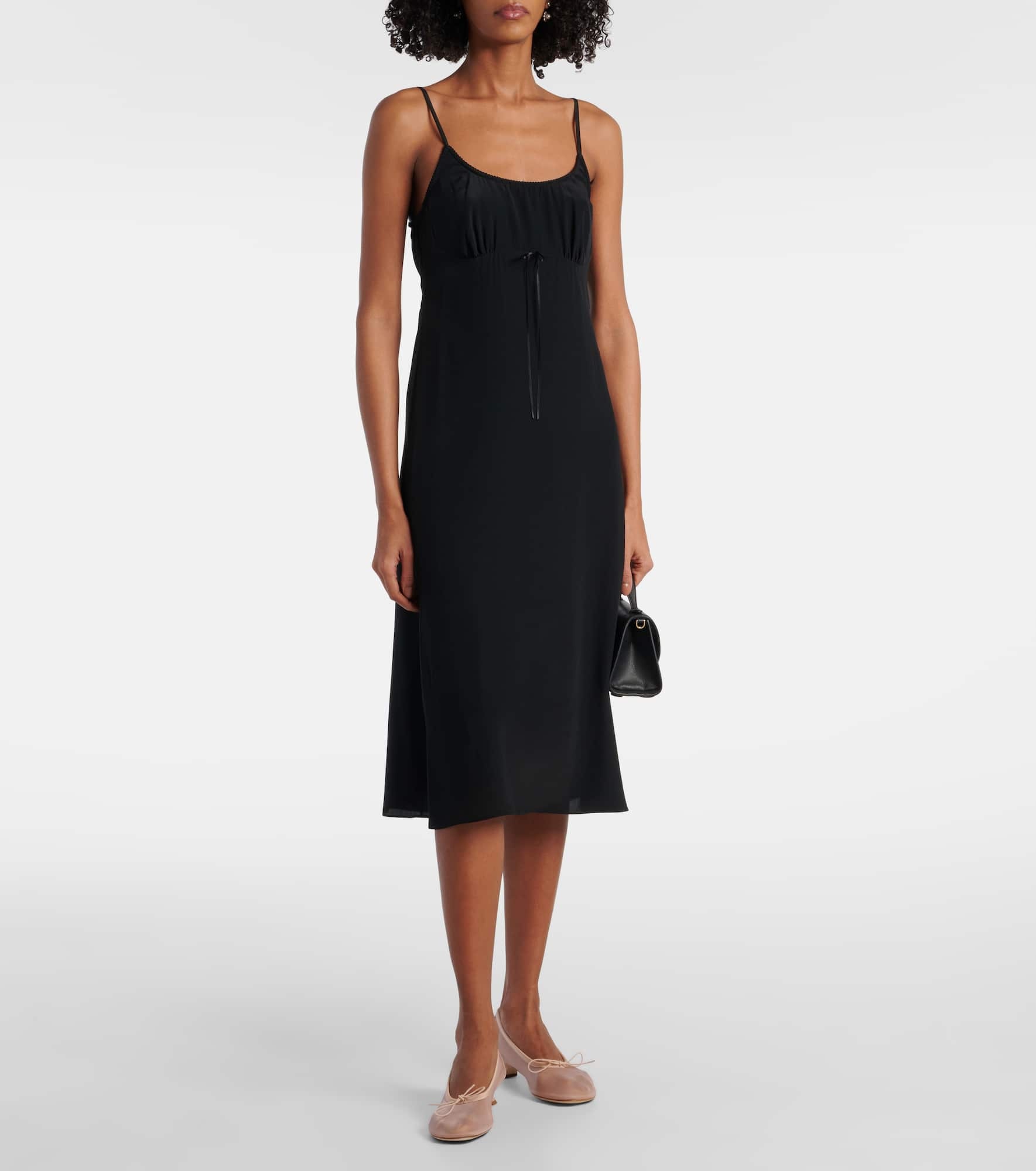 Bow-detail crêpe de chine slip dress - 2