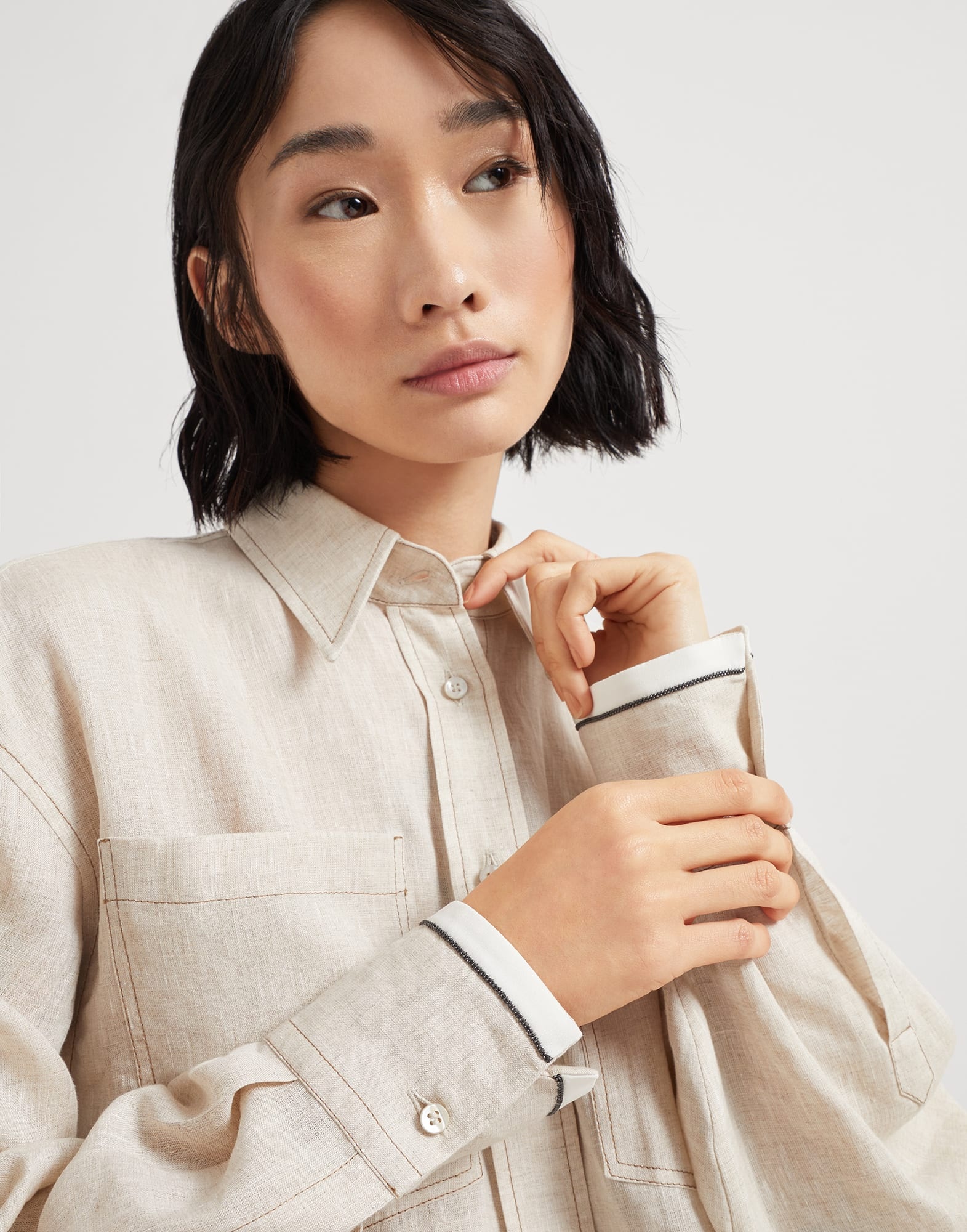Linen shirt with shiny cuffs - 3
