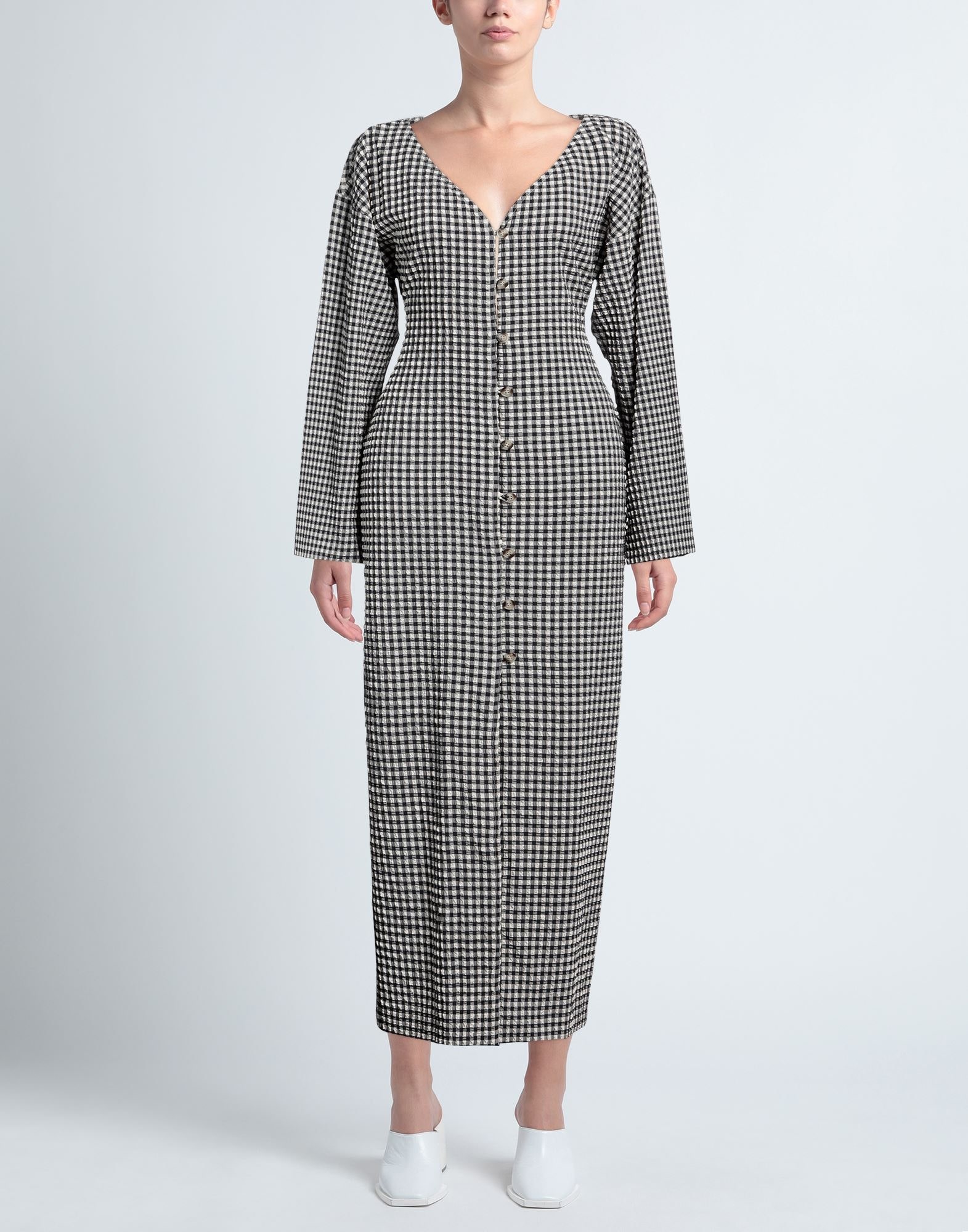 Nanushka VERDA - Fitted button down seersucked check maxi
