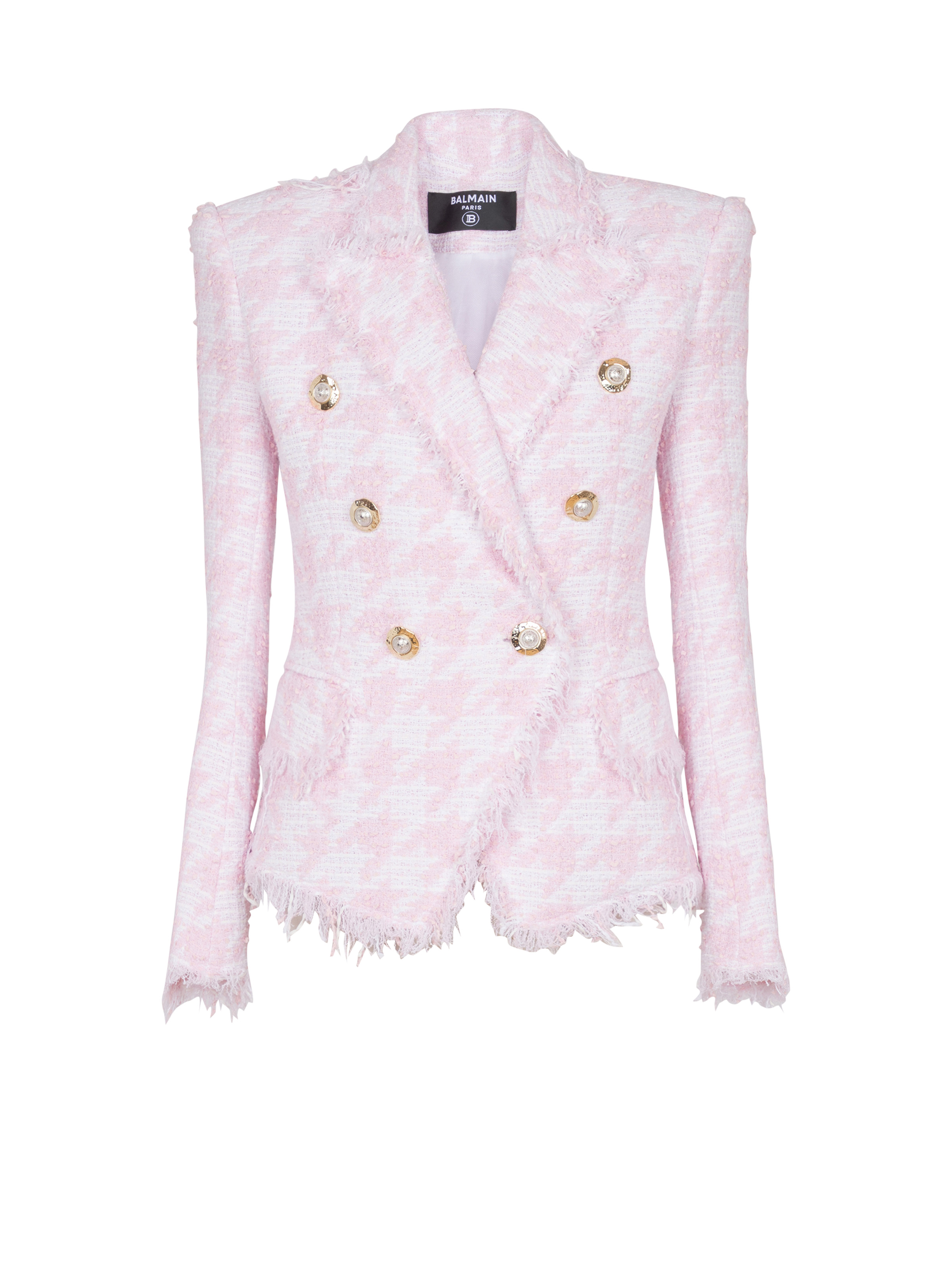 6-button houndstooth tweed fitted jacket - 1