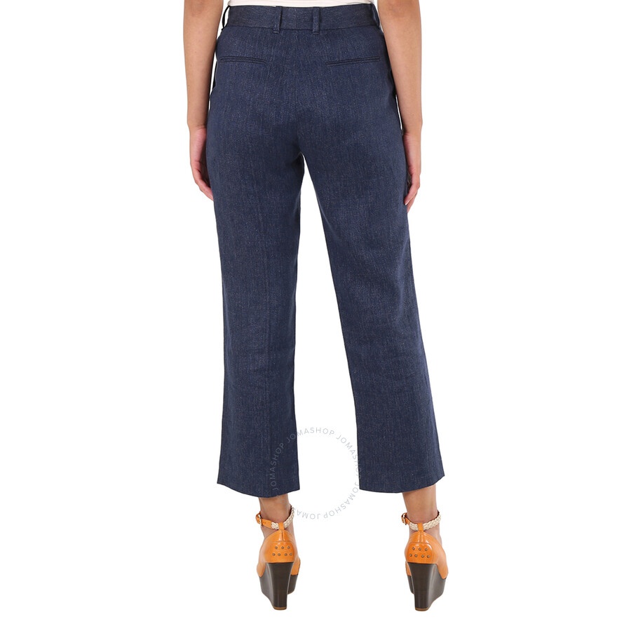 Chloe Ladies Deep Ocean Cropped Tailored Linen Pants - 4