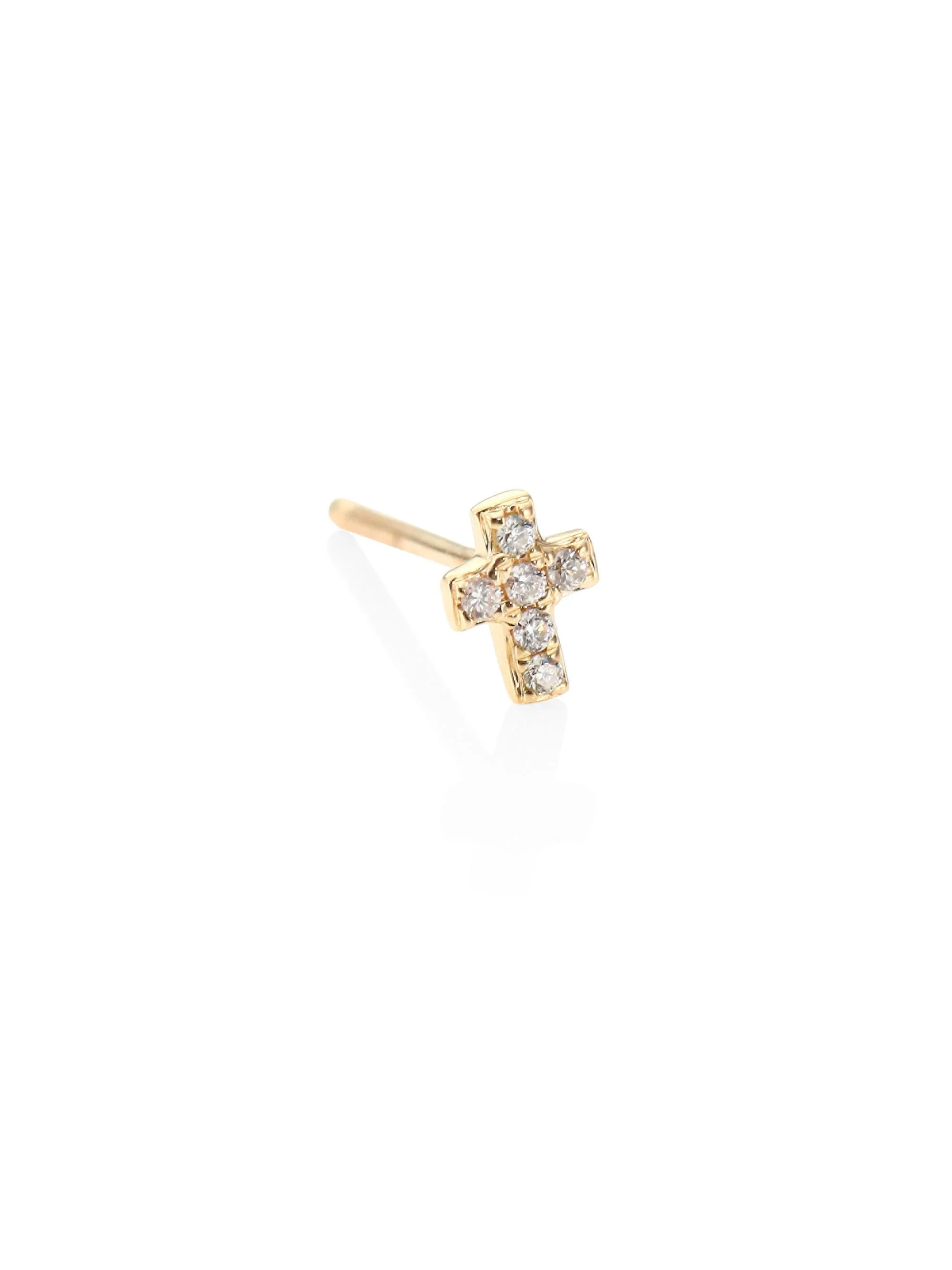 Women's Tiny 14K Yellow Gold & Pavé Diamond Cross Single Stud Earring - Yellow Gold - 1