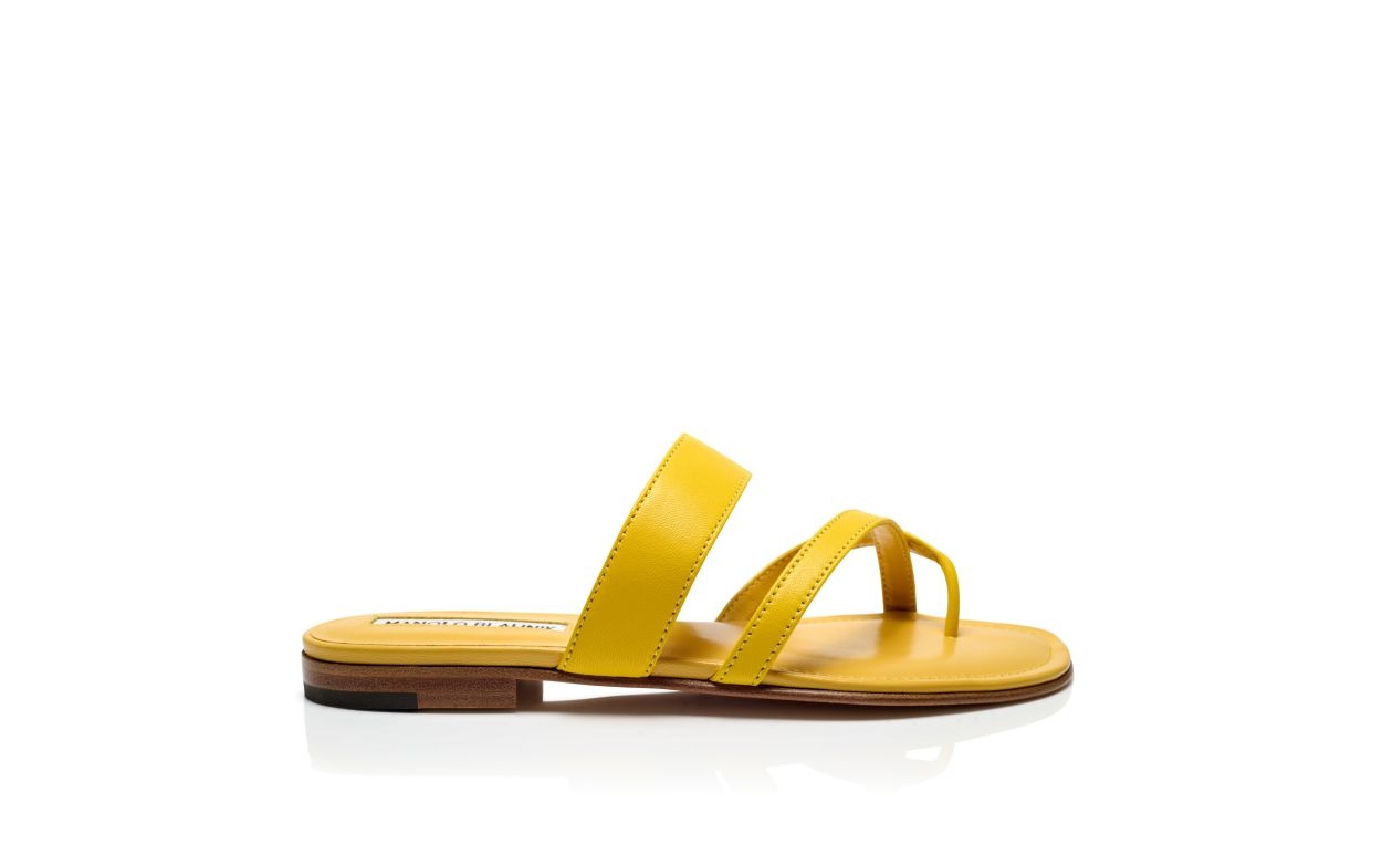 Yellow Nappa Leather Crossover Flat Sandals - 1