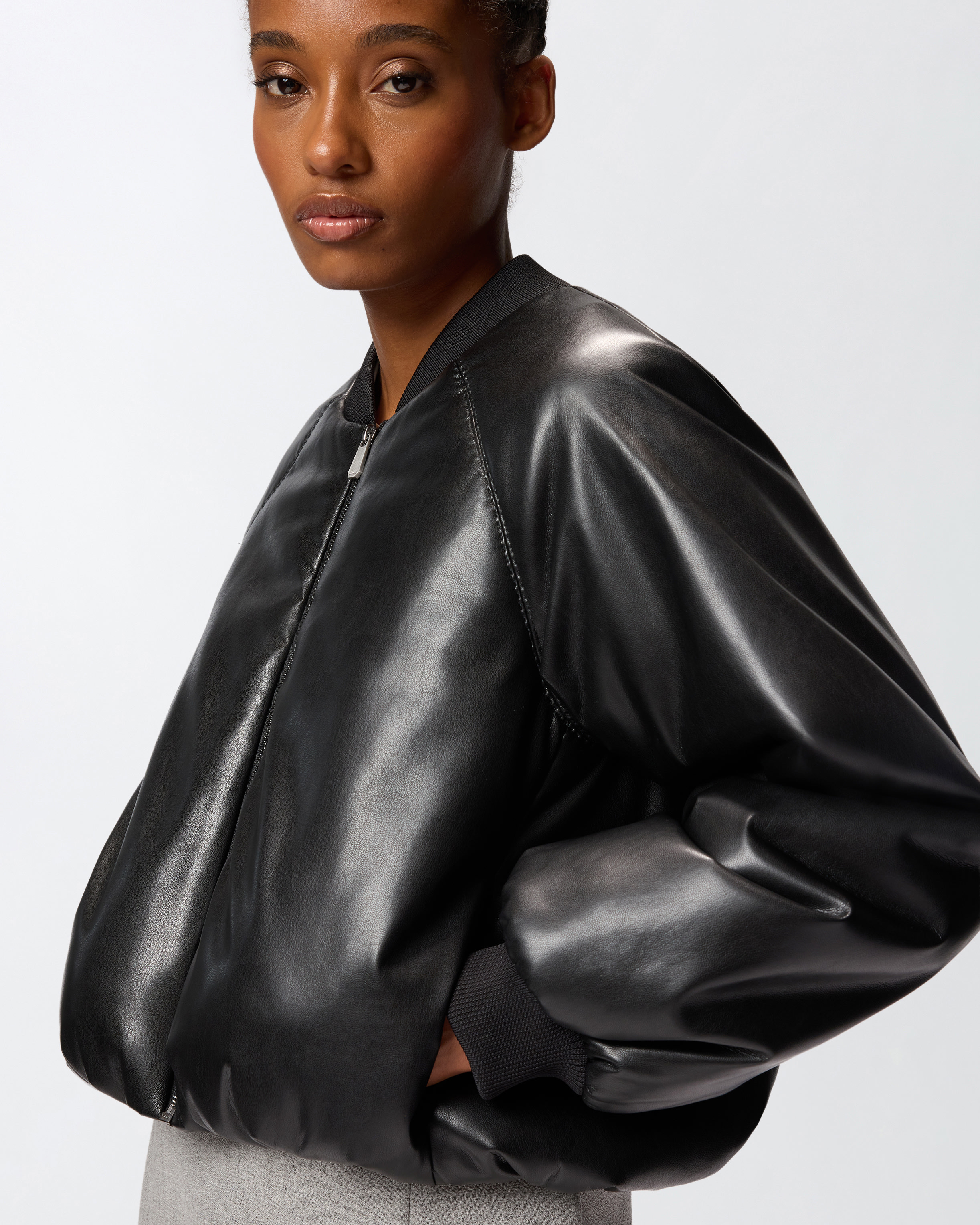 SHORT LEATHER-EFFECT BOMBER JACKET - 5