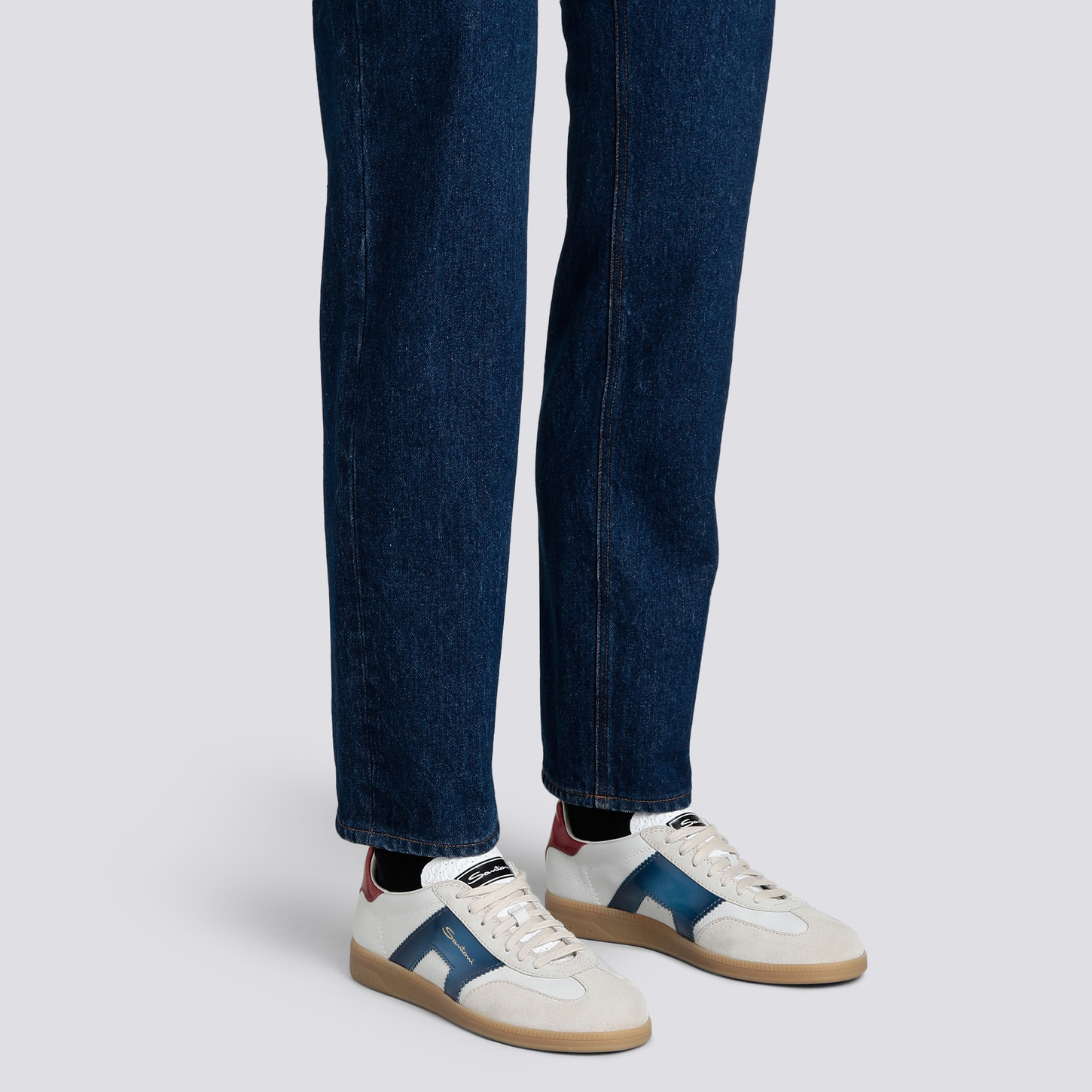 Men's white, red, blue and beige leather and suede DBS Oly sneaker - 2