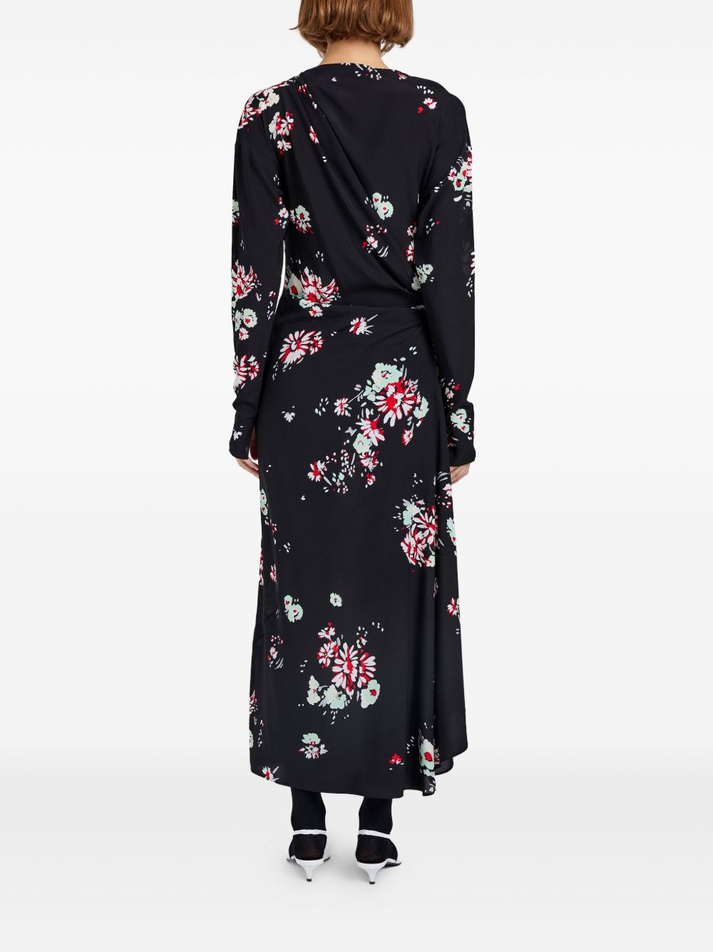 floral-print draped asymmetric day dress - 4