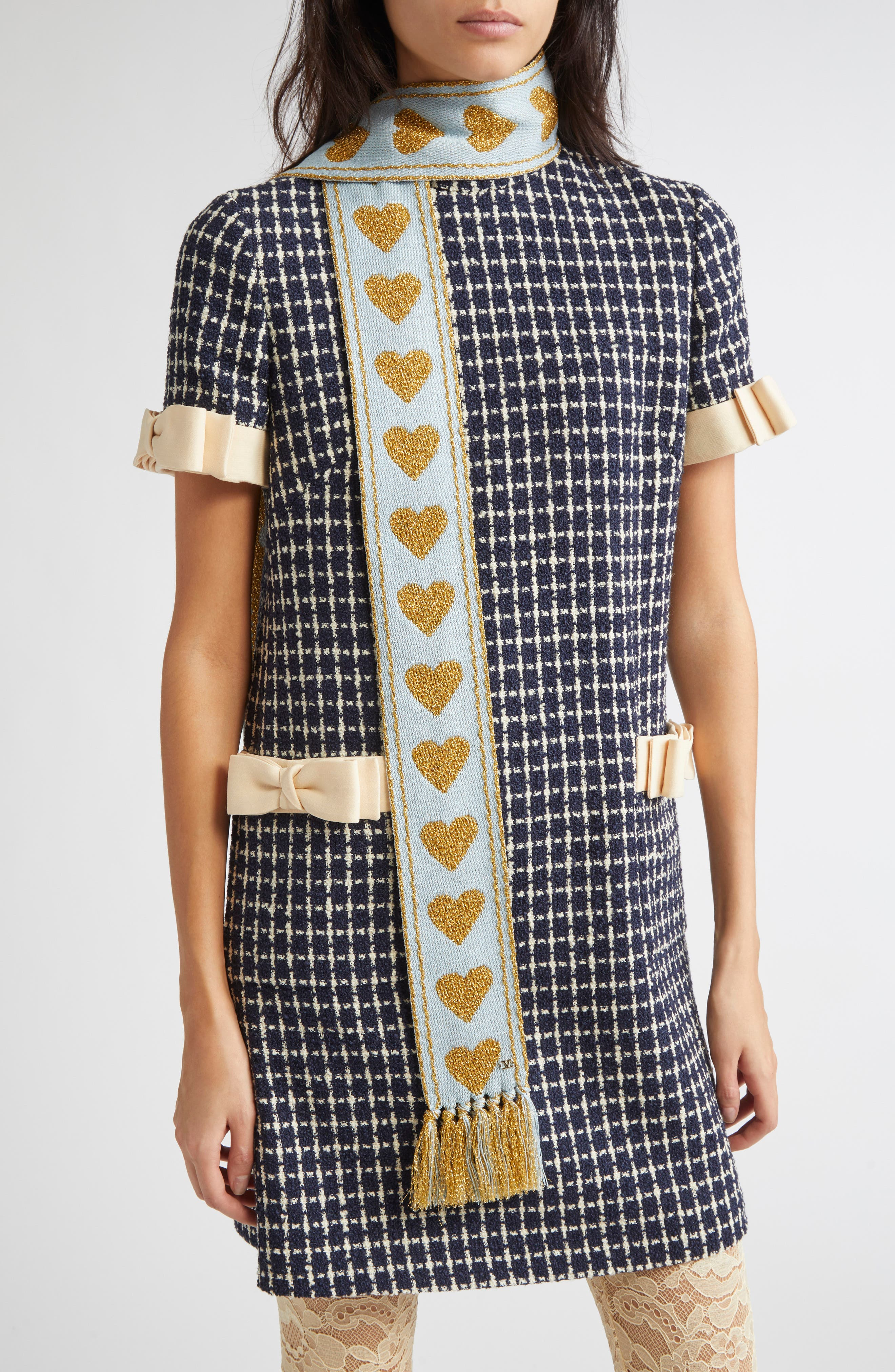 Valentino Garavani Antibes Heart Fringe Scarf in Celeste/Oro/Oro at Nordstrom - 2