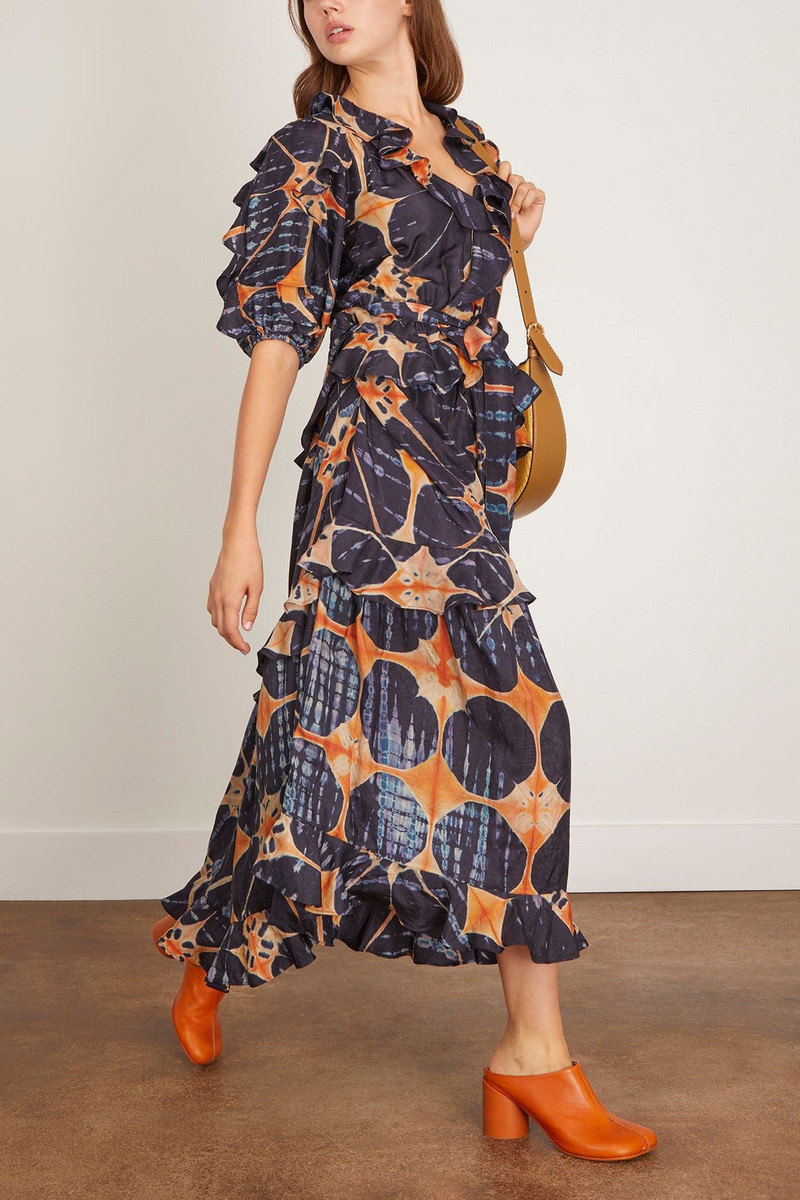 ULLA JOHNSON Tida Short Sleeve Midi Dress in Orion outlook
