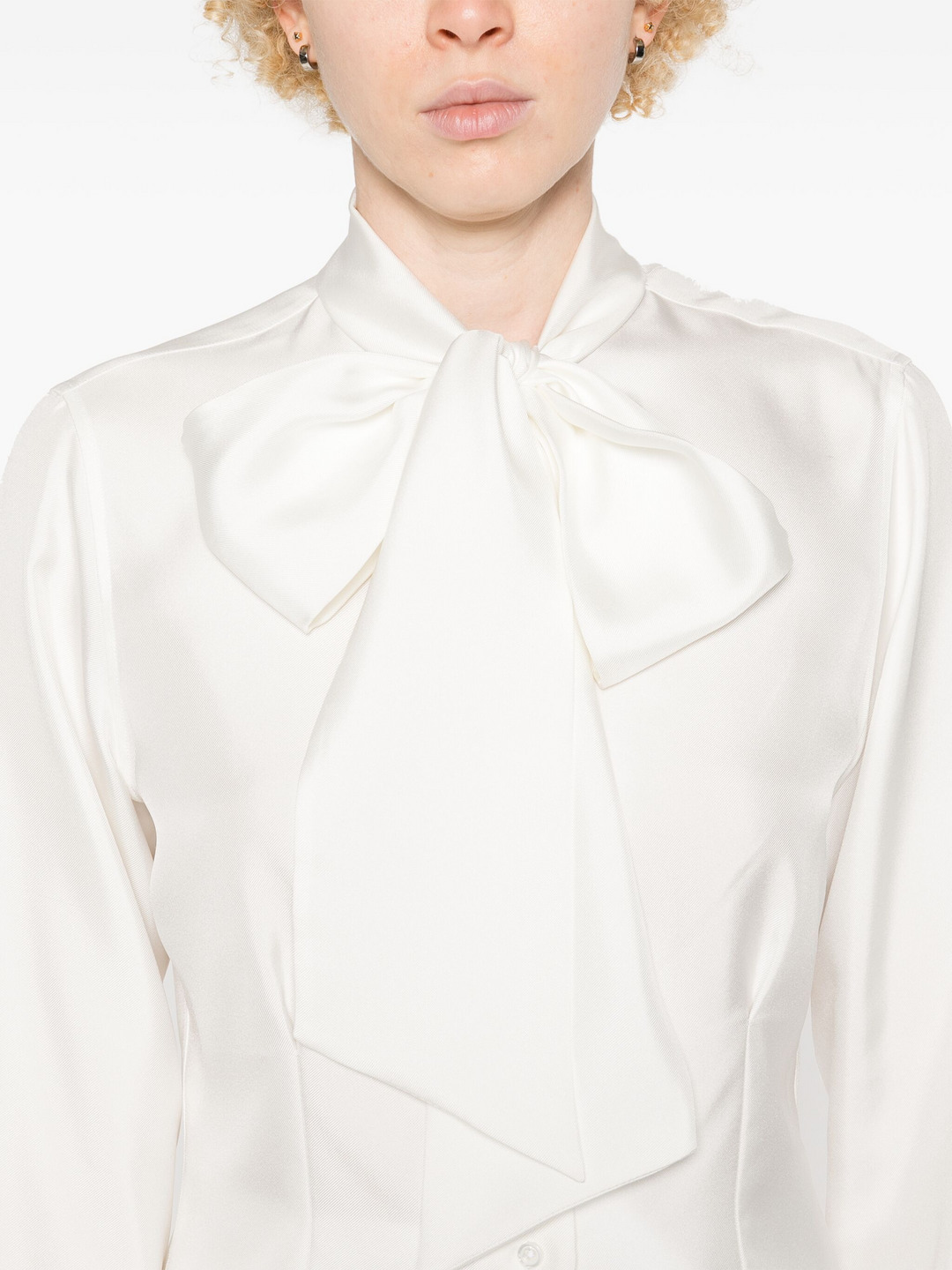 Silk Twill Bow Collar Blouse - 5