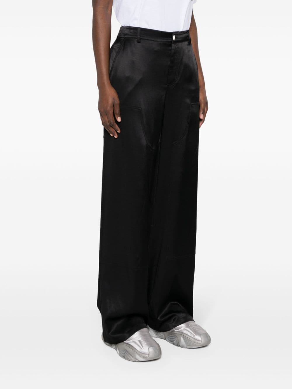 satin-finish wide-leg trousers - 3