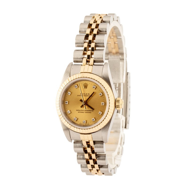Ladies Rolex Oyster Perpetual 76193 Champagne Diamond Dial - 2