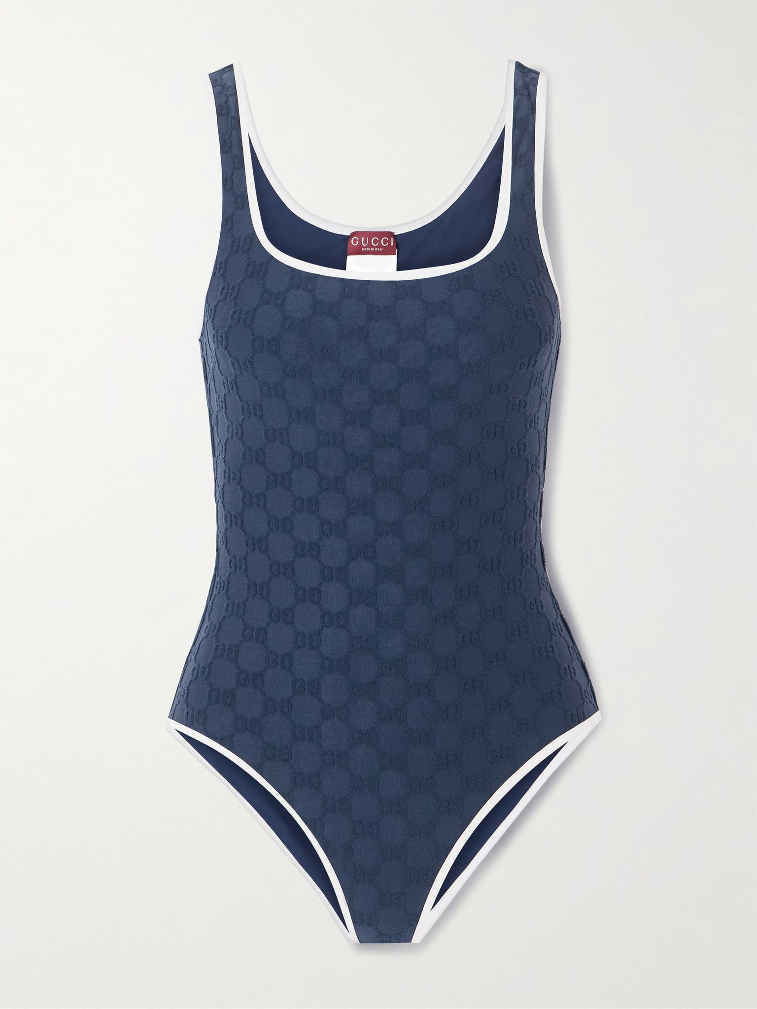 Piped terry-jacquard swimsuit Blue - 1