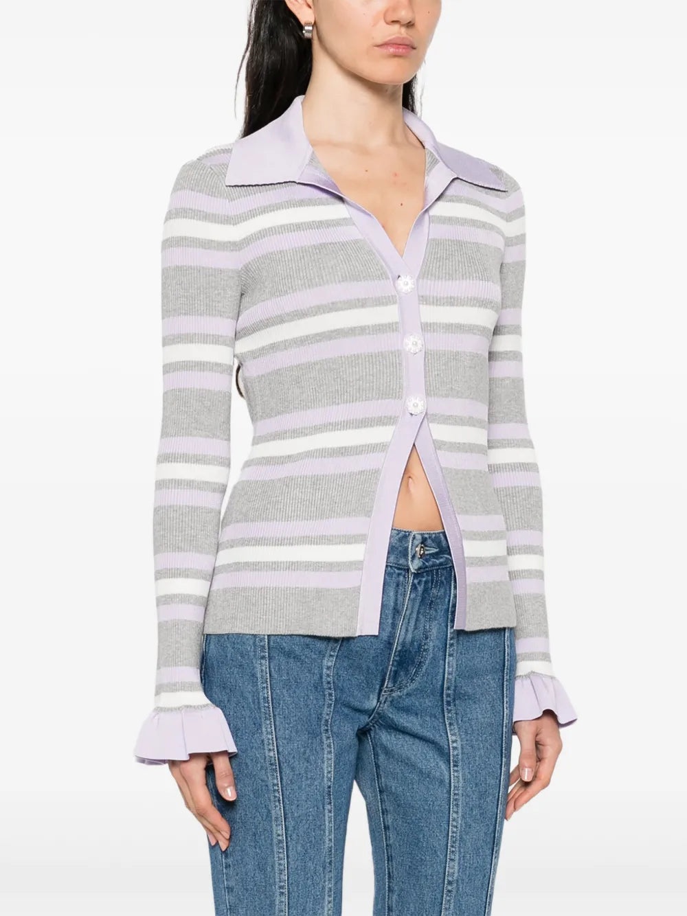 Grey Striped Ribbed Sweater - 3