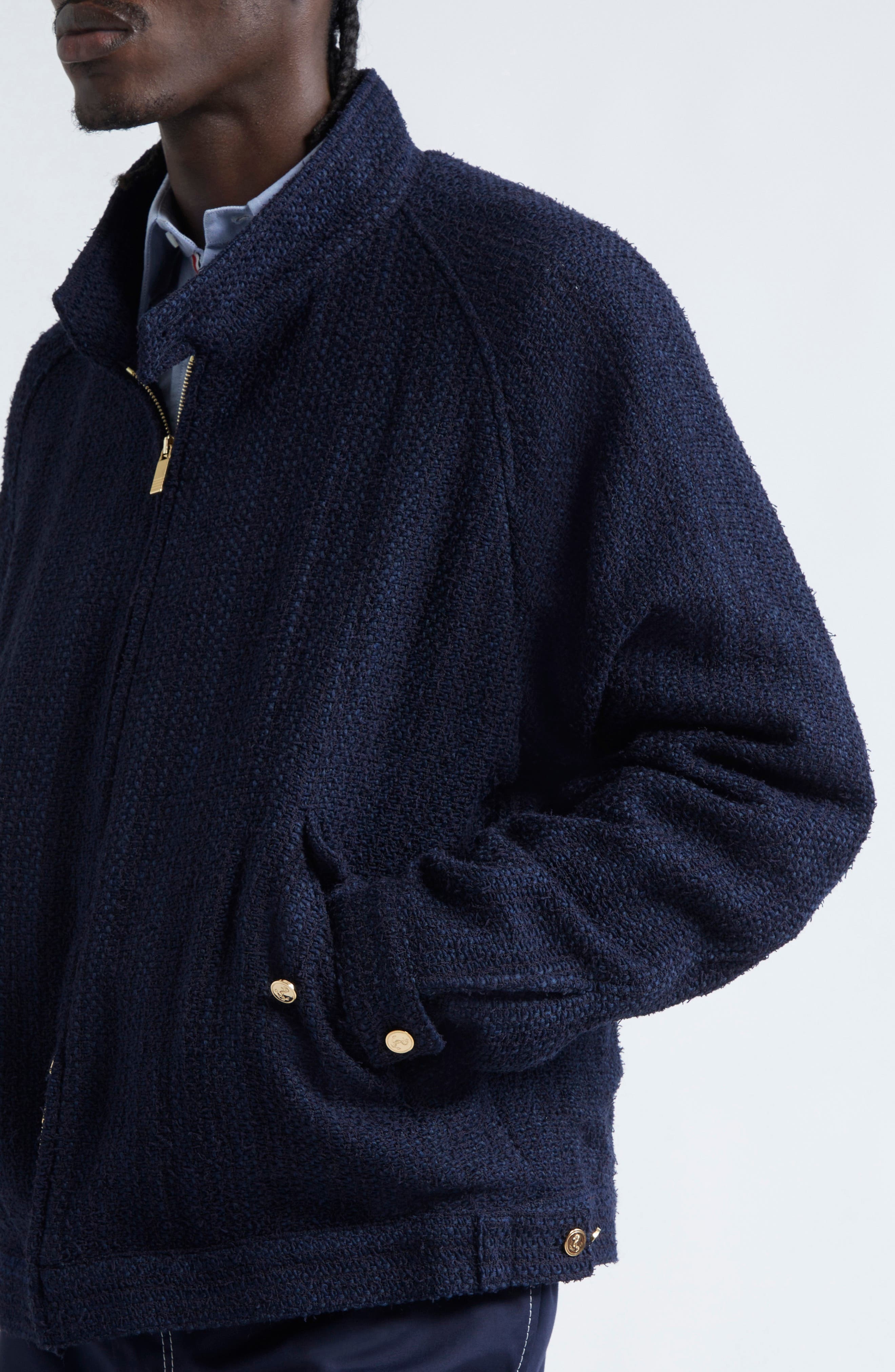 Thom Browne Raglan Sleeve Tweed Jacket in Navy at Nordstrom - 5