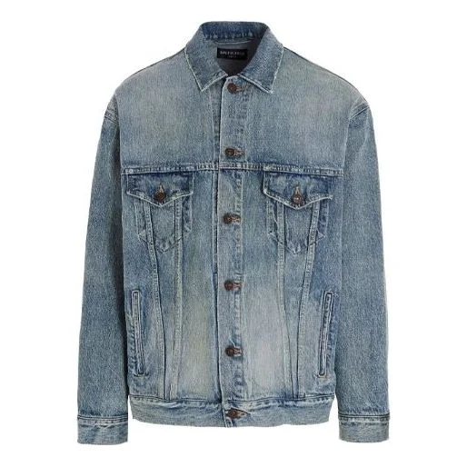 Balenciaga Est. 1917 College Logo Print Denim Jacket Large Fit 'Washed Light Blue' 675207TJW795620 - 1