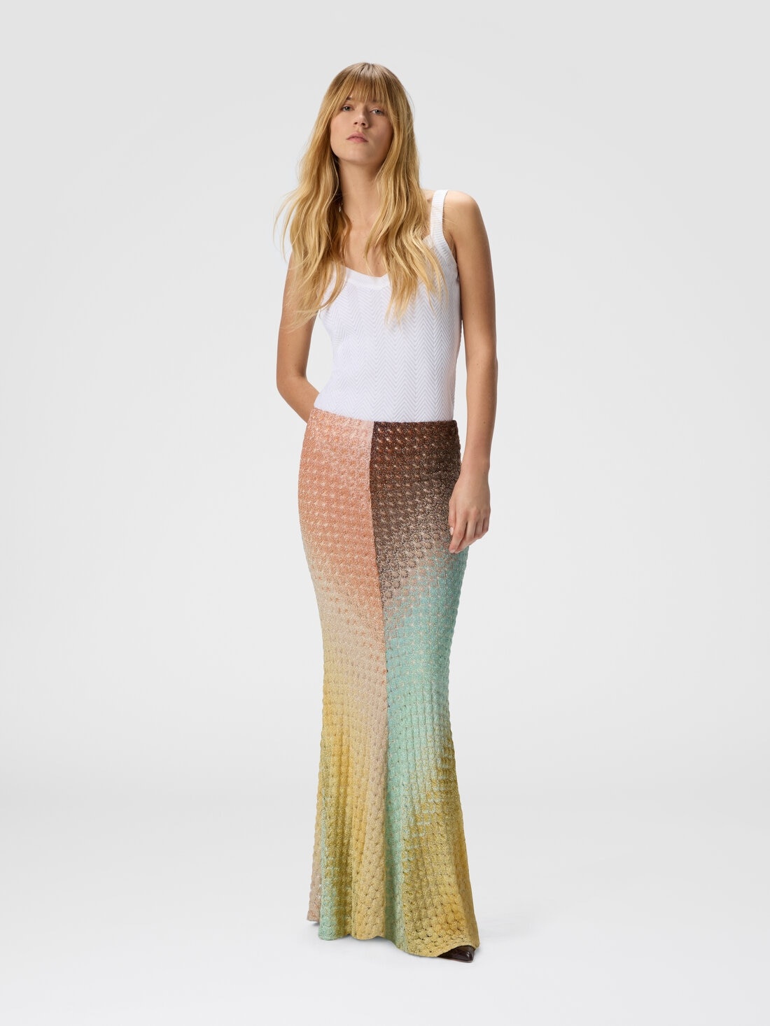 Dégradé flared long skirt in lace - 2