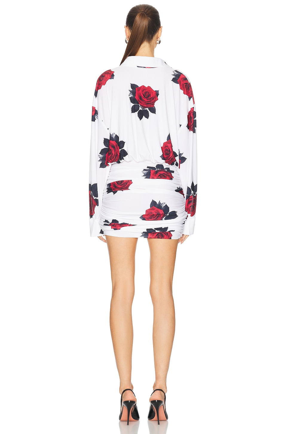 Oversized Boyfriend Shirt Shirred Bottom Mini Dress - 3