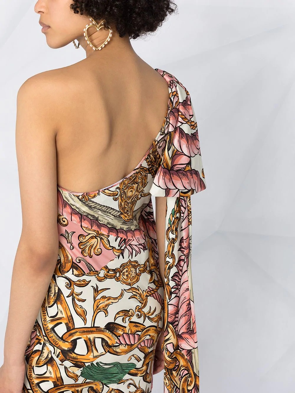 baroque-print one-shoulder dress - 5