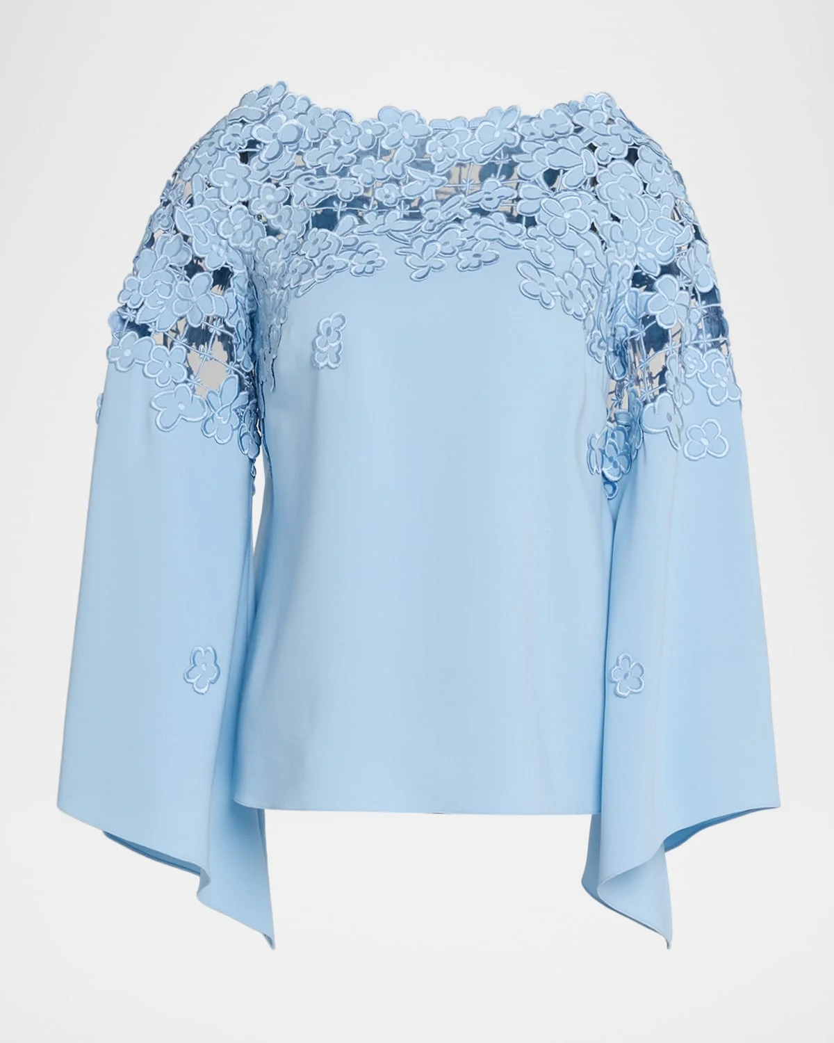 Floral Embroidered Stretch Silk Bell-Sleeve Blouse - 1