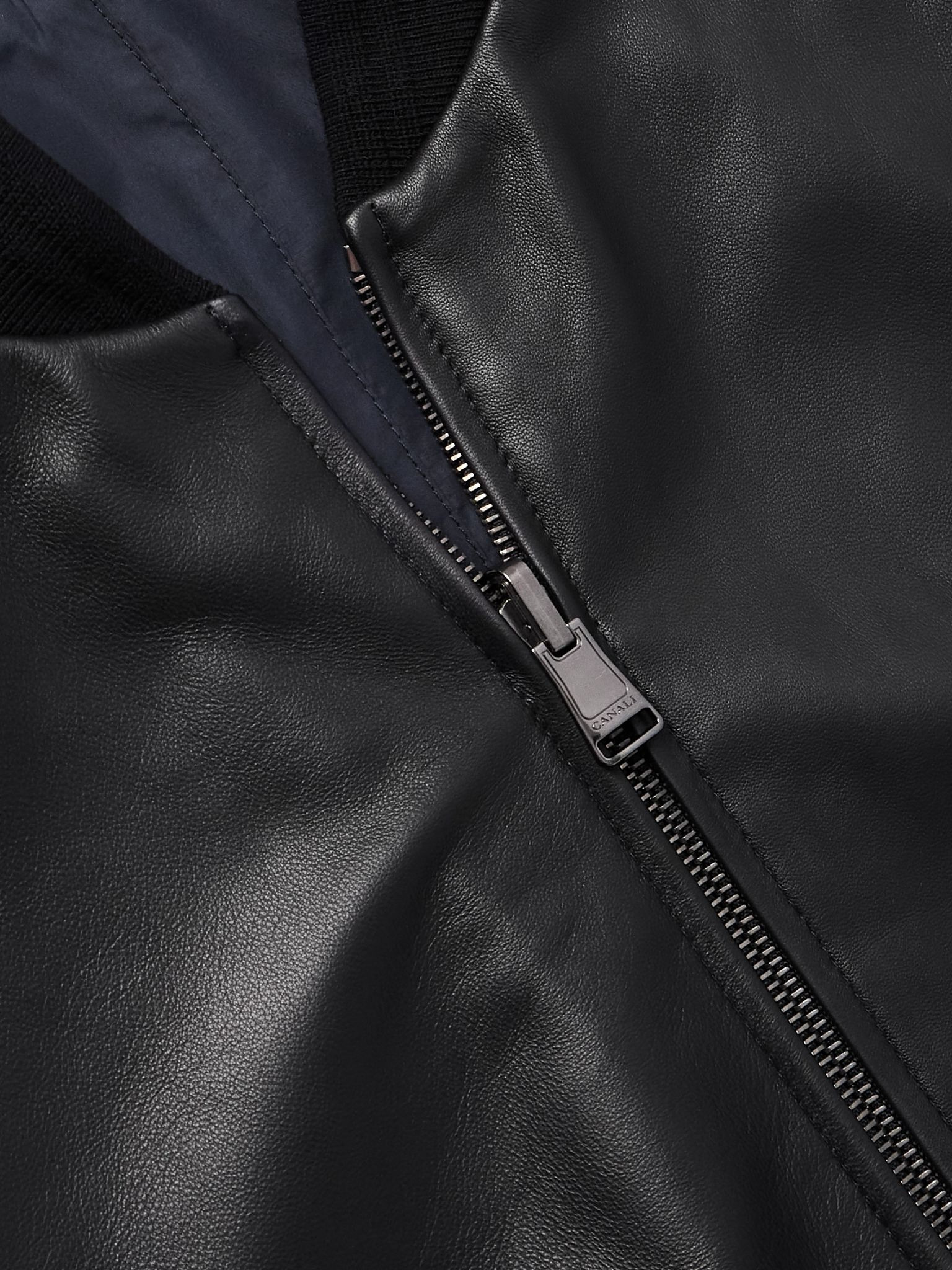 Reversible Leather and Shell Bomber Jacket Black - 5