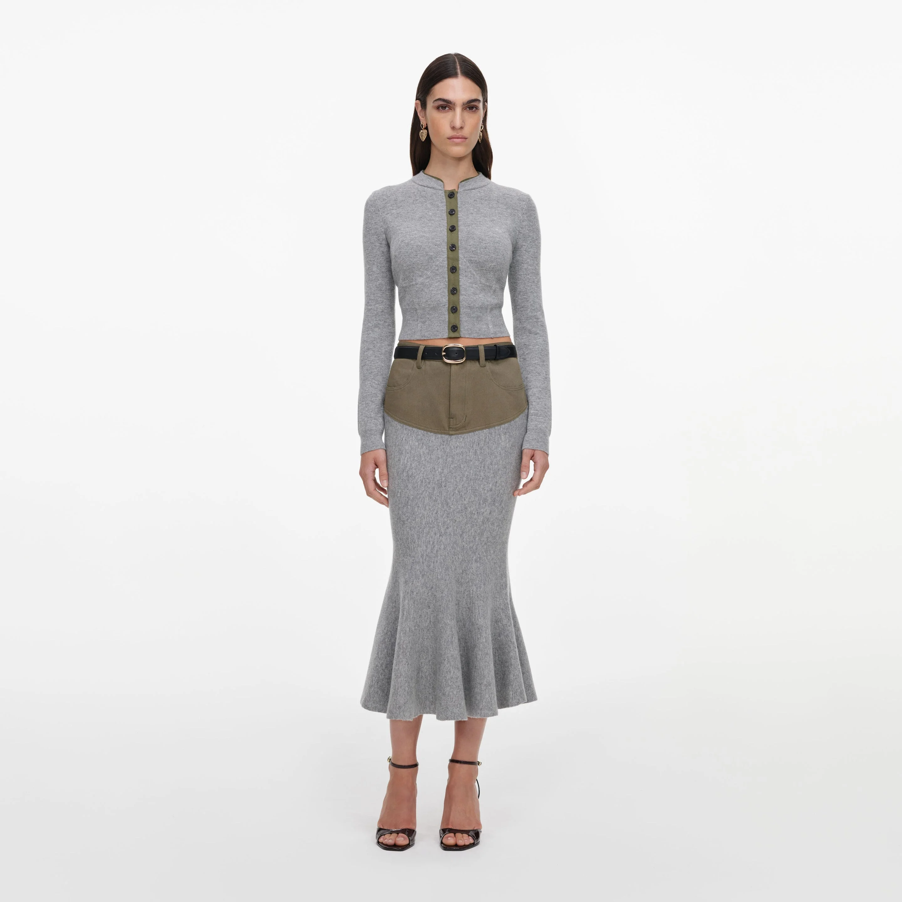 Grey Contrast Placket Cardigan - 1