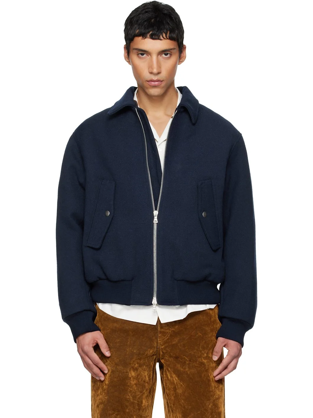 Navy Zipper Bomber Jacket - 1